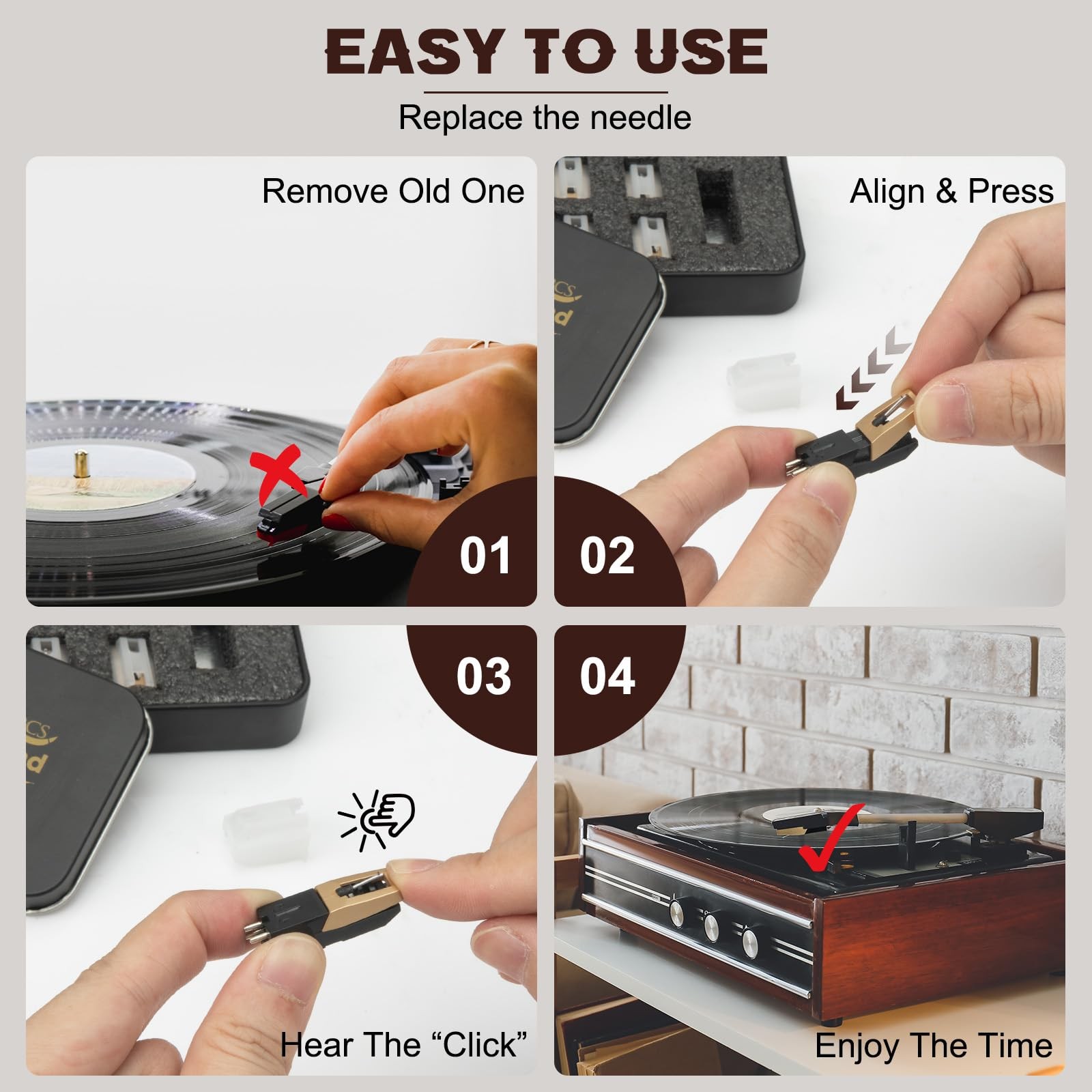 Upgrade Ruby Elliptical Diamond Tip Record Player Needle 5-Pack Stylus Kit Pro