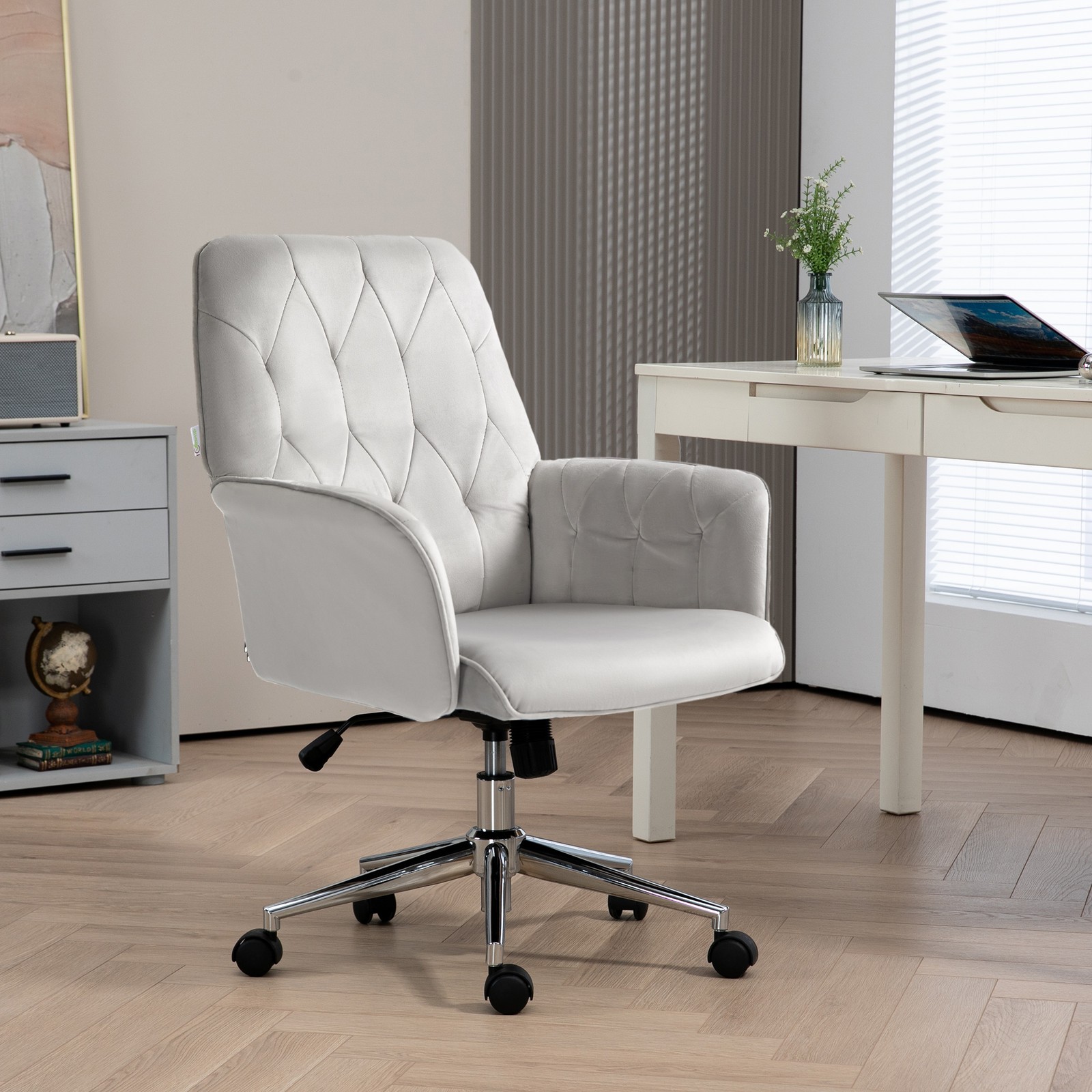 Vinsetto Swivel Computer Chair with Arm and Tufted Backrest, Light Grey