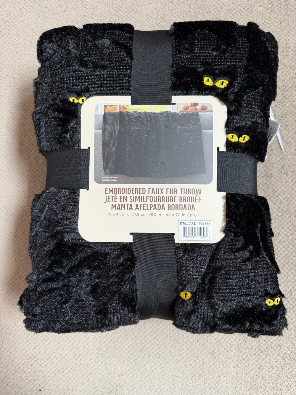 Tik Tok Viral Costco Ashford Home Black Cat Faux Fur Halloween Throw Blanket NWT