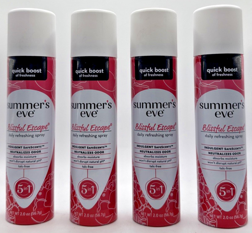 4x Summer's Eve Blissful Escape 5-In-1 Daily Refreshing Feminine Spray 2 Oz