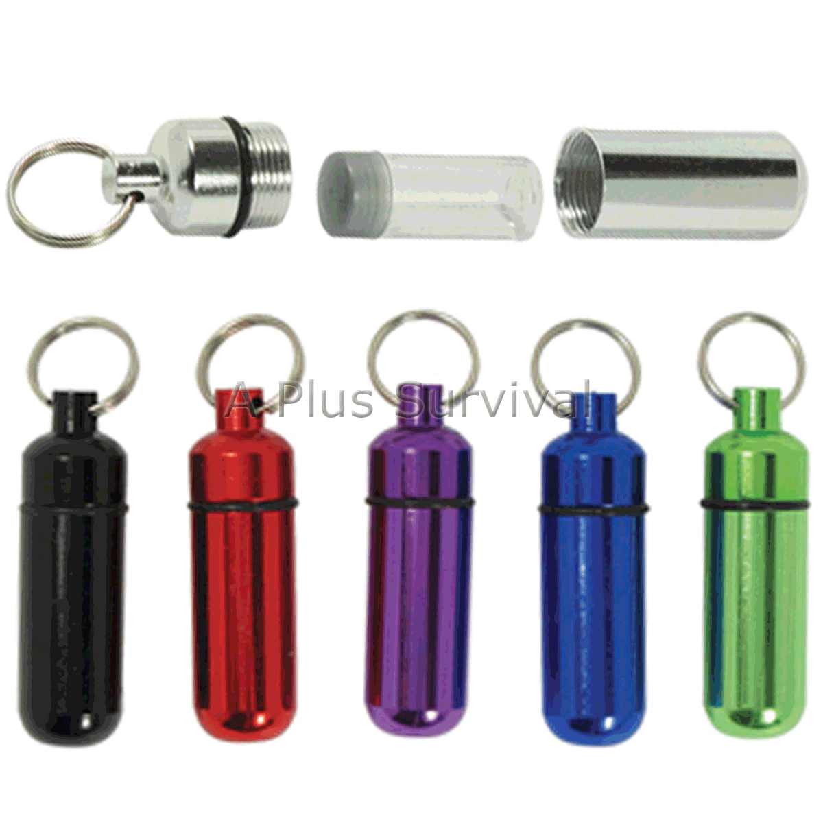 Purple Color Aluminum Pill Case Vial Keychain I.D. Holder with Inner Container