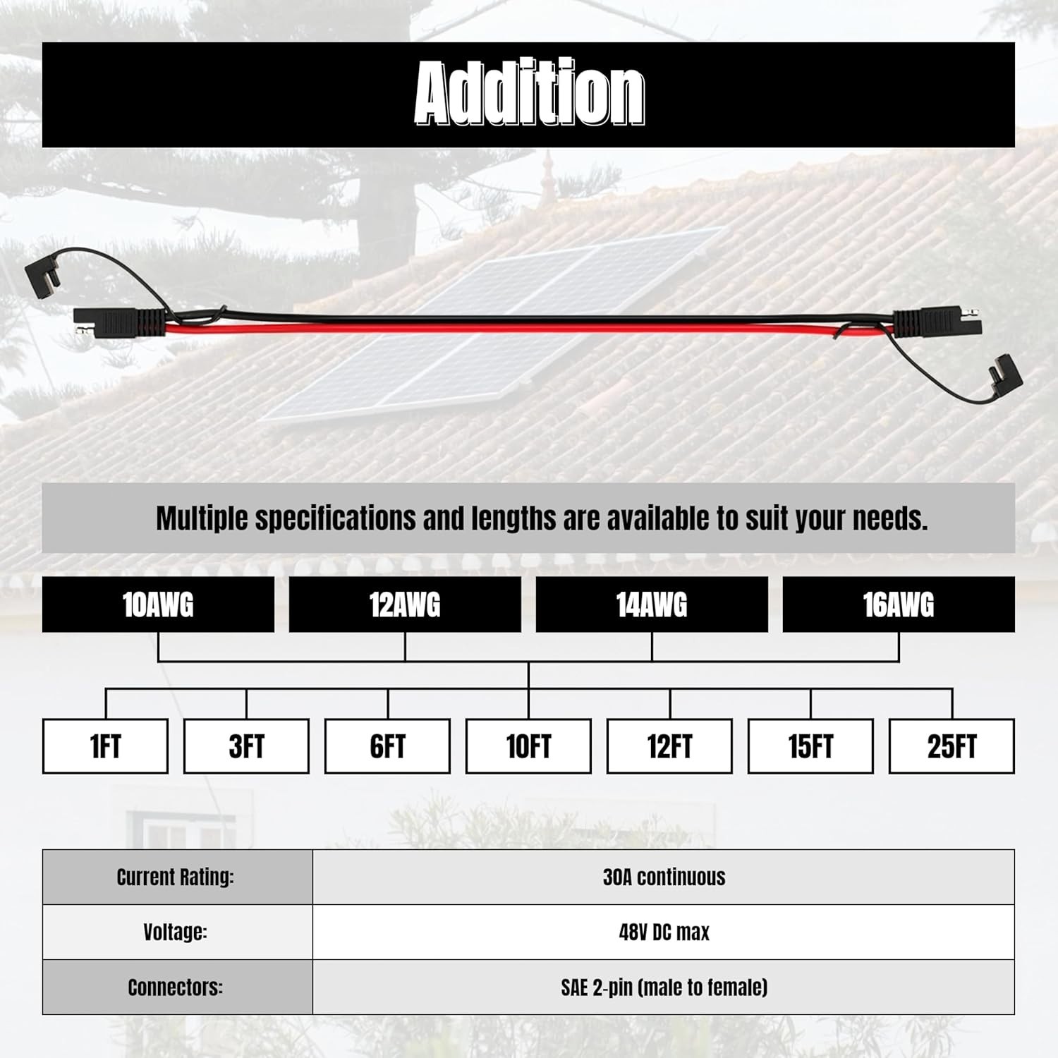 3FT 10AWG SAE Extension Cable, SAE Connector Cable Quick Disconnect
