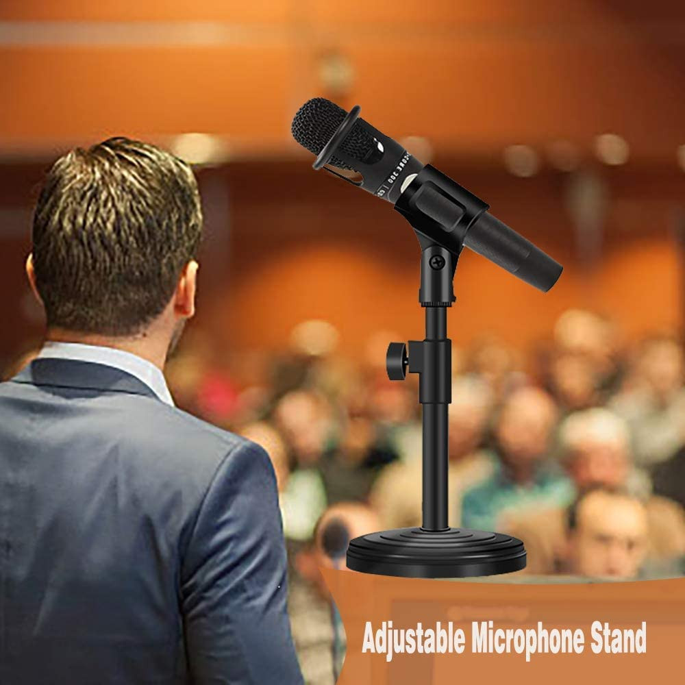 Desktop Microphone Stand, Upgraded Adjustable Table Mic Stand with Mic Clip and