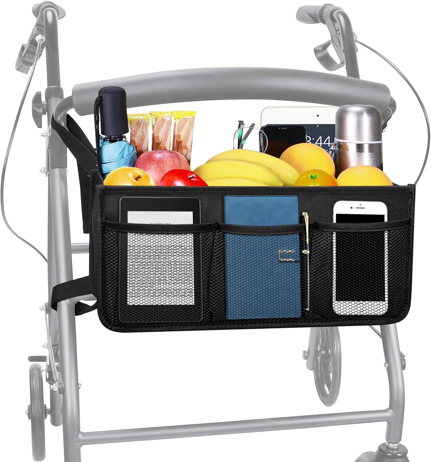 Dotday Rollator Basket, Rollator Walker Bag with Cup Holder, Folding Rollator Wa