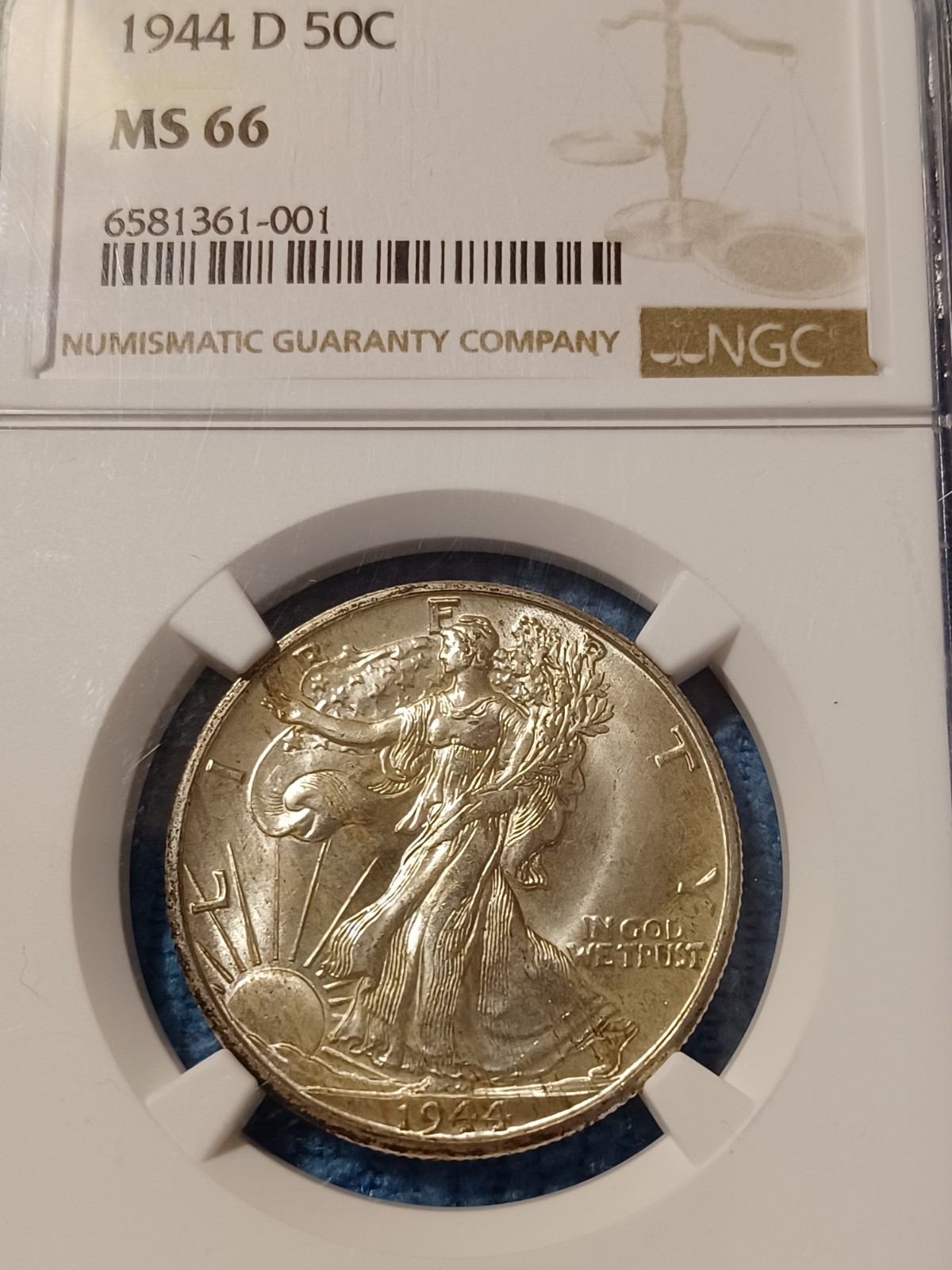 1944D Walking Liberty Half Dollar NGC MS66  Original Full Luster
