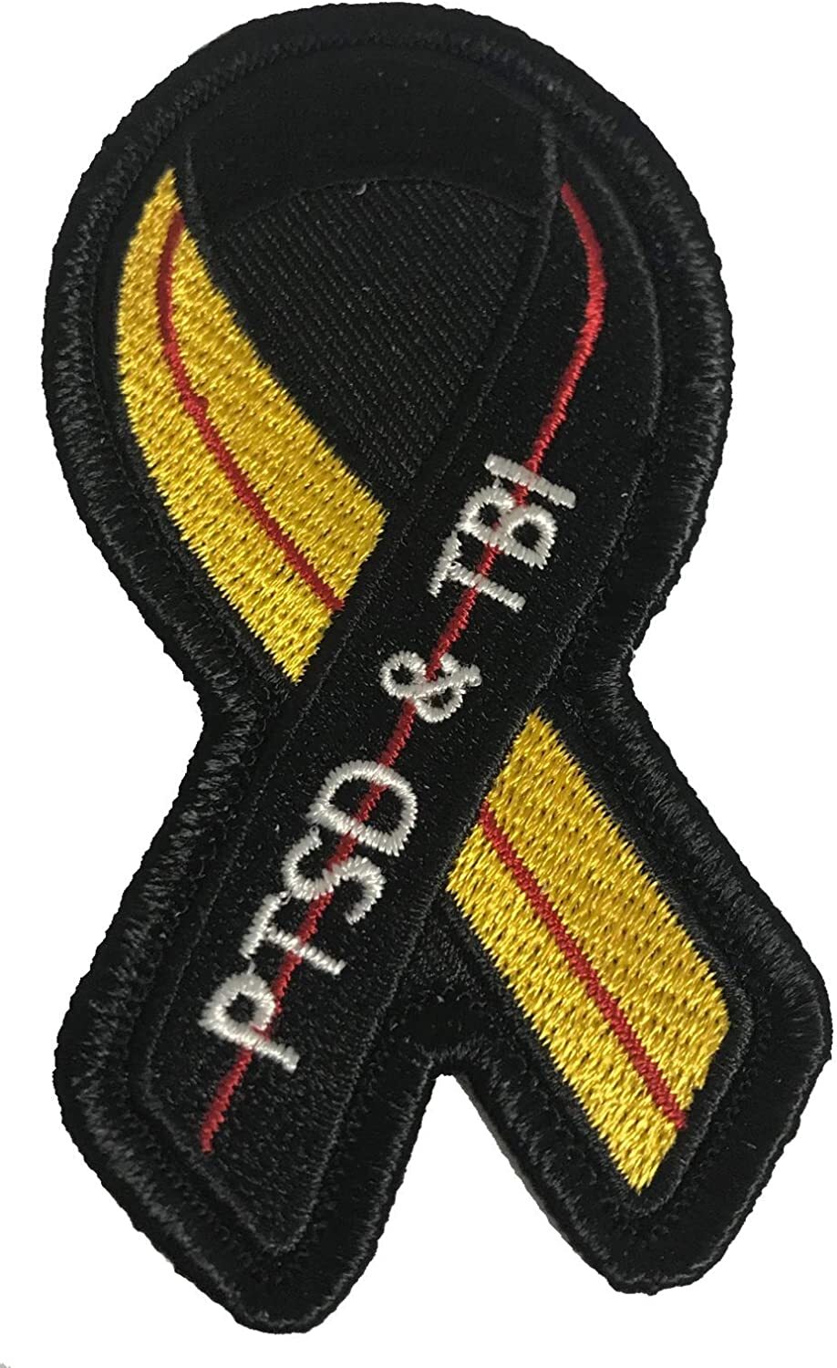 BLACK YELLOW AND RED RIBBON FOR PTSD AND TBI AWARENESS PATCH