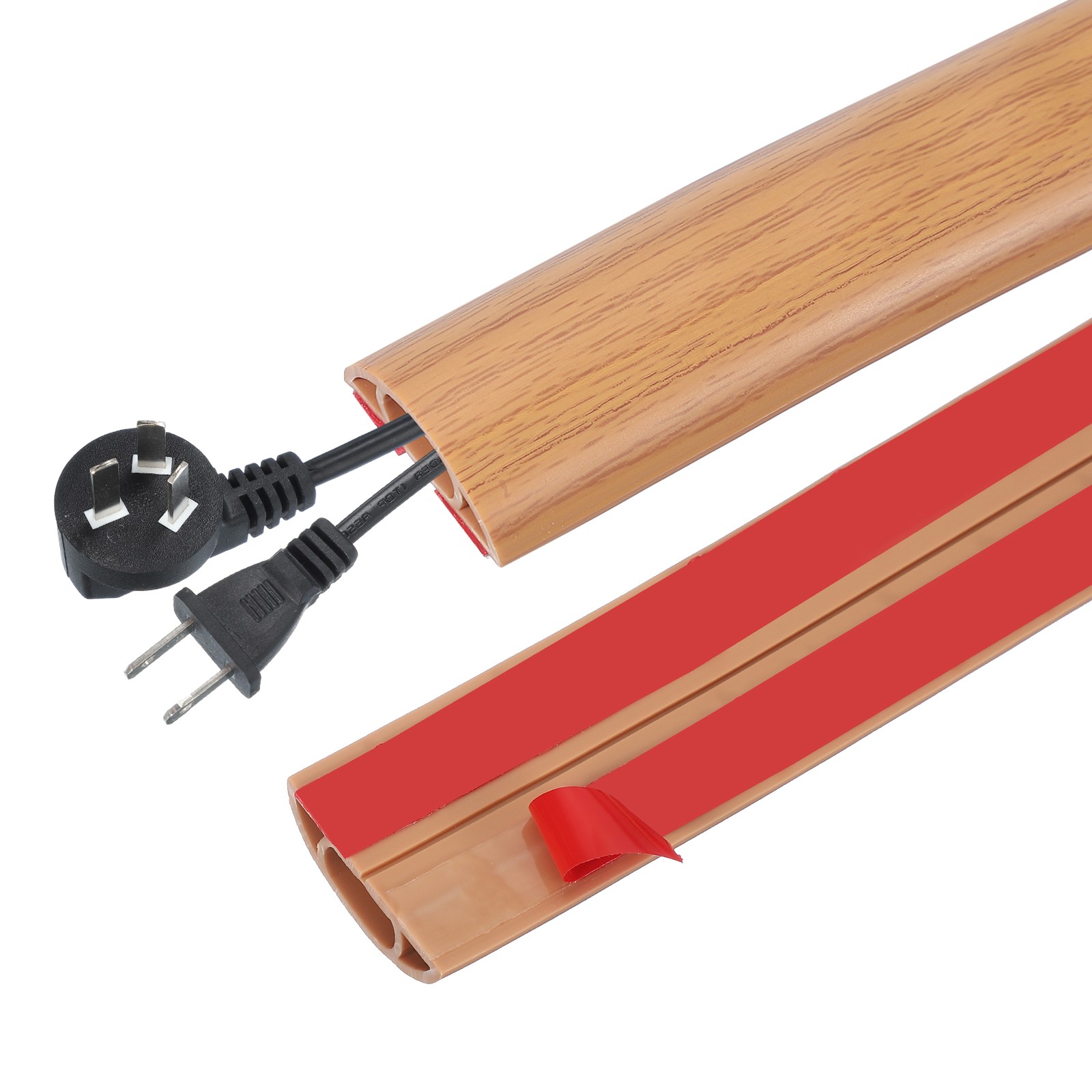 3.3FT Floor Cord Cover, 0.6" W x 0.28" H Cord Hider, Yellow Oak