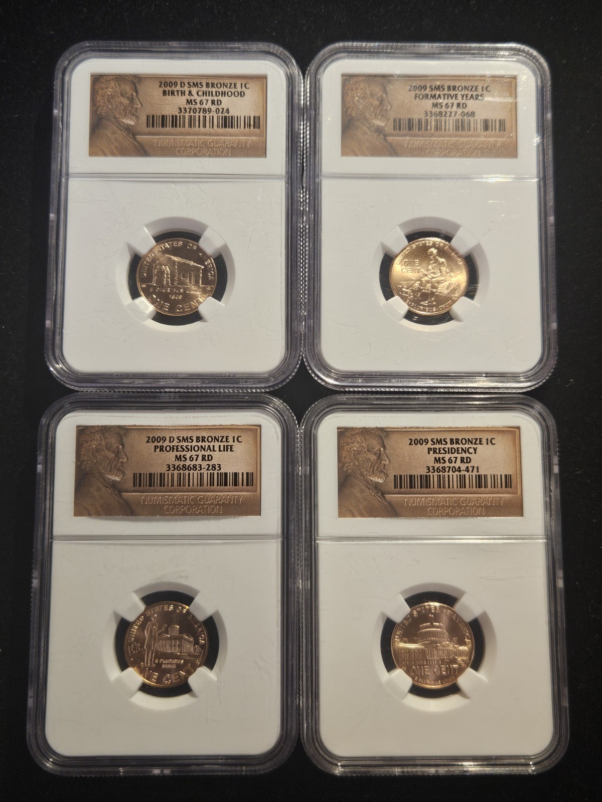 Set of (4) 2009 P & D SMS Bronze Lincoln Cent 1c NGC MS 67 RD