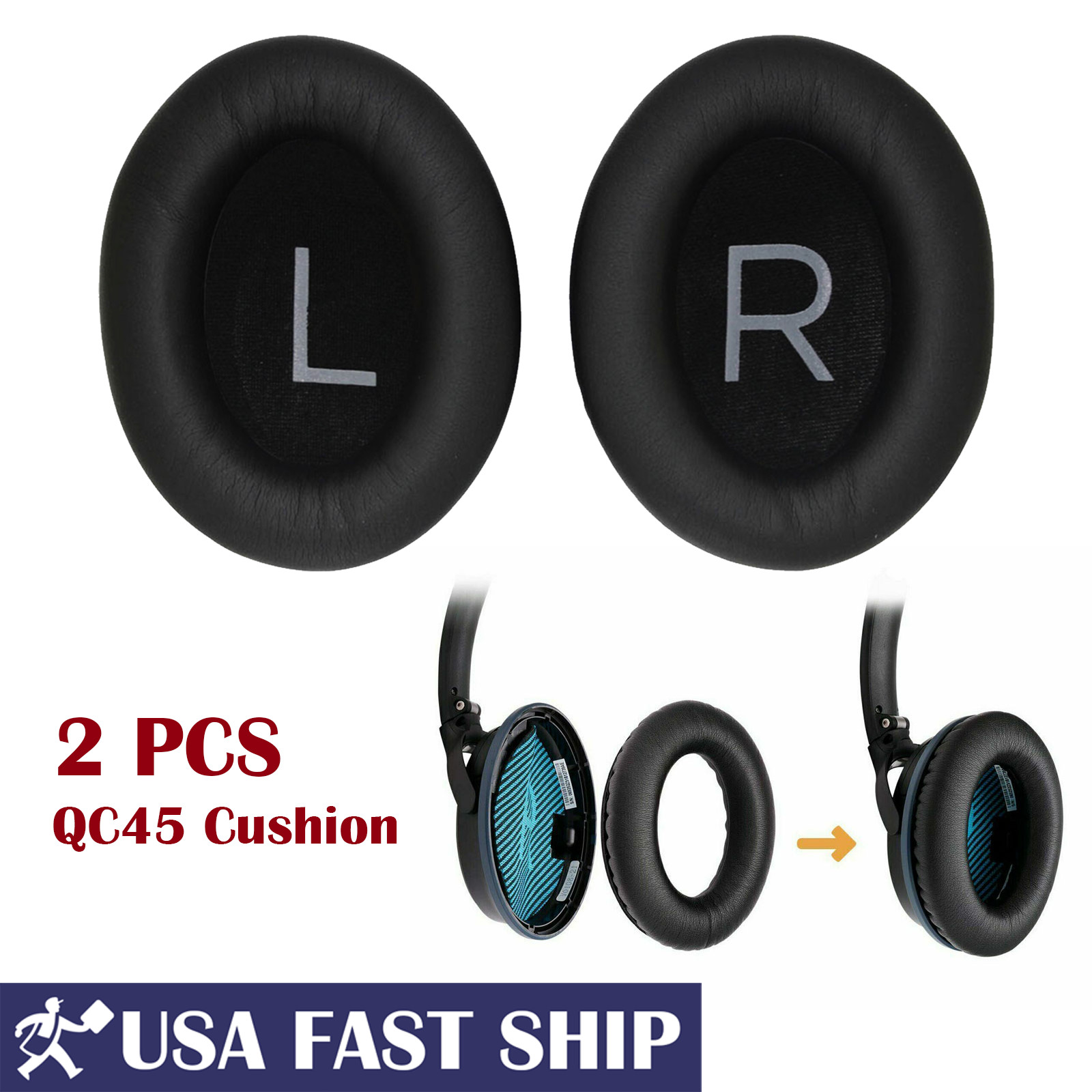 1Pair Ear Pads Headphones Replacement Soft Cushion For Bose QuietComfort QC45