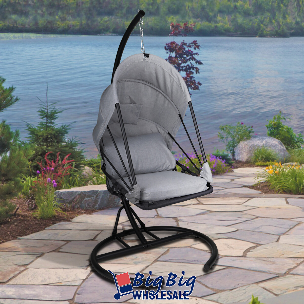 Foldable Hanging Egg Chair Outdoor Patio Hammock Swing Cushion Seat Canopy Stand
