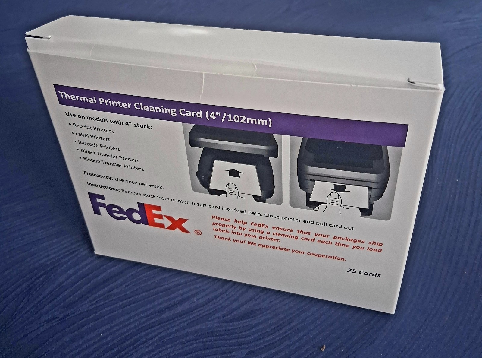 Thermal Printer Cleaning Cards 4x6 For Barcode Receipt Printers 25/Pk FedEx New