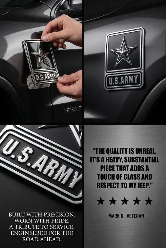 US Army 3D Emblem Metal Black and Chrome