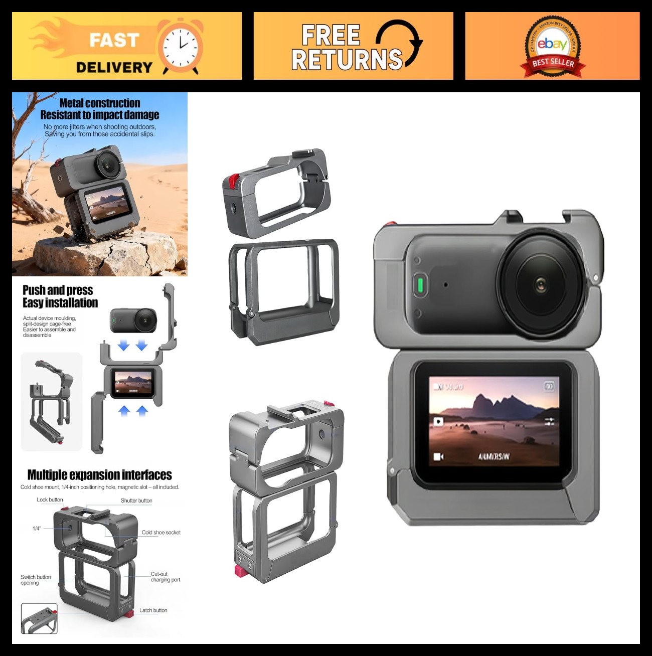 Metal Frame Cage for DJI Osmo Nano - Detachable Aluminum, Quick Release, Cold Sh