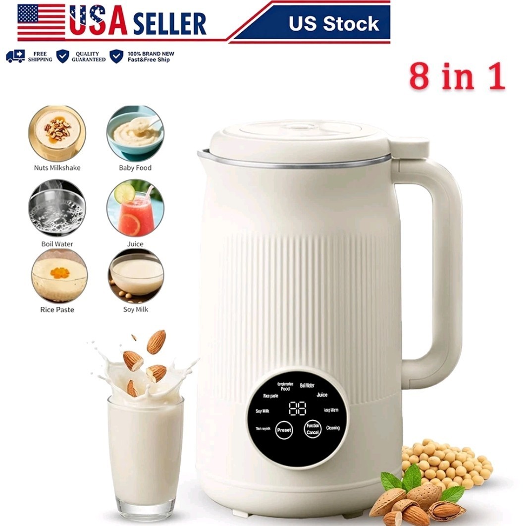 8 in 1 Automatic Nut Milk Maker with 12 Blades, 40oz Almond Soy Milk Machine US
