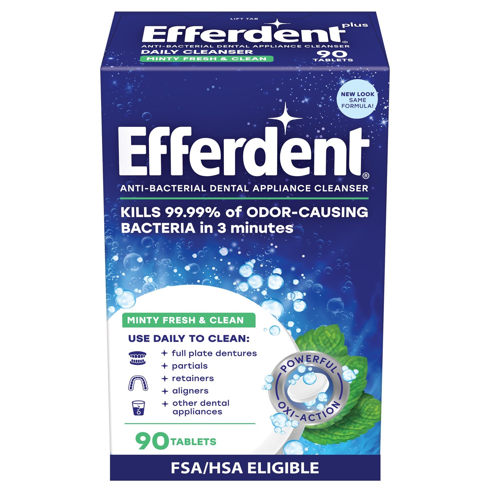 Retainer Cleaning Tablets, Denture Cleaner, Mint Fresh, 90 Tablets