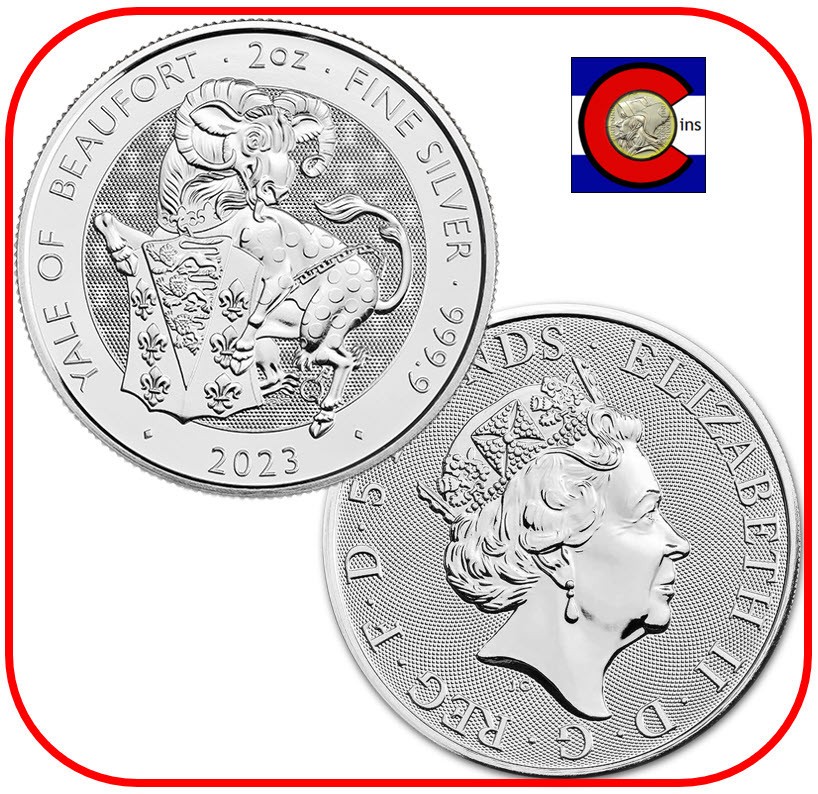 2023 Royal Tudor Beasts Yale of Beaufort 2 oz 0.9999 Silver BU Coin in Capsule