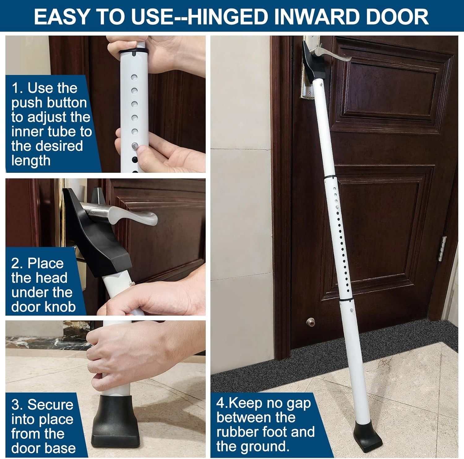 Adjustable Door Security Bar - 400 lbs Heavy Duty Door Stopper, 2 Pack