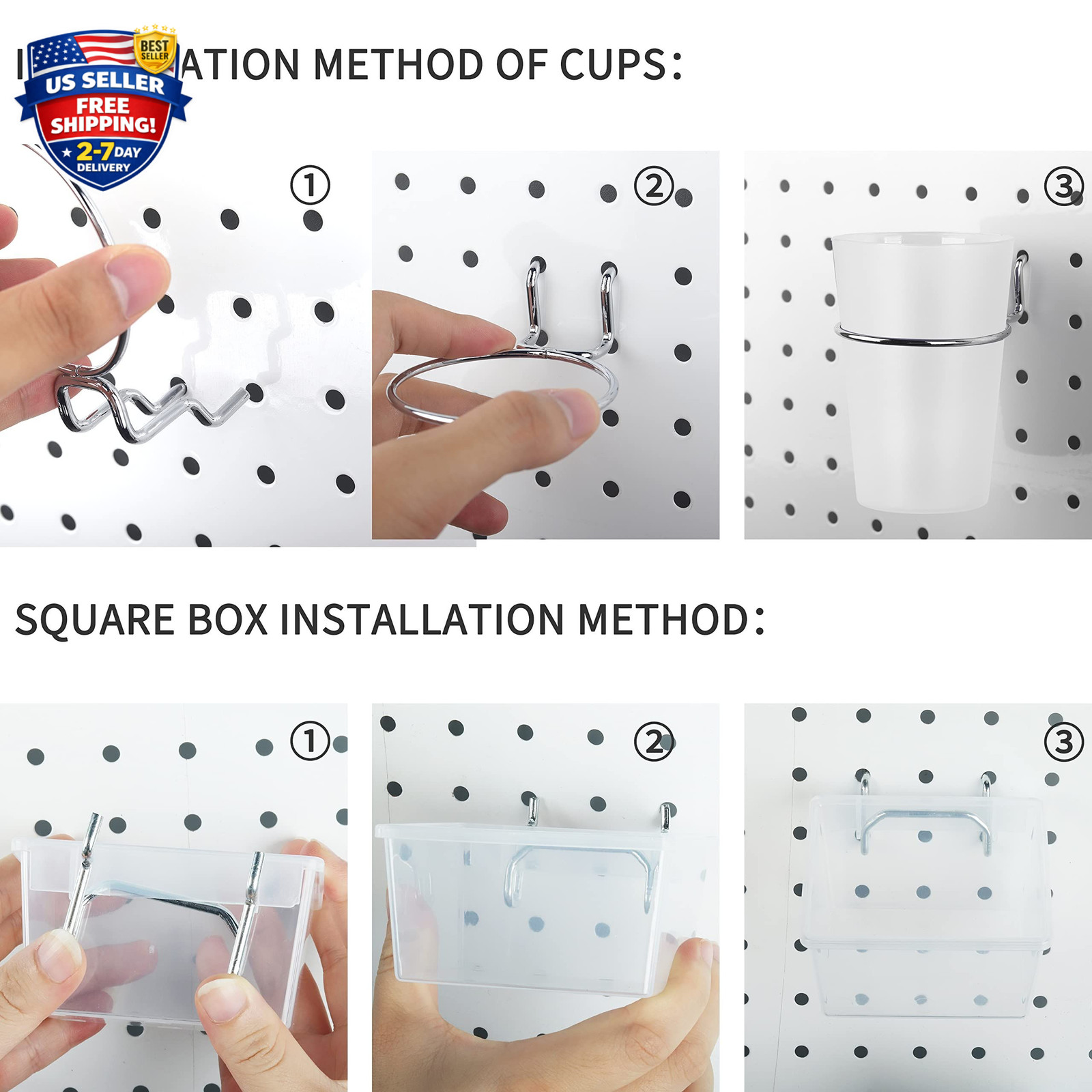 6 Sets Pegboard Bins and Cups with Pegboard Hooks, Pegboard Accessories Baskets,