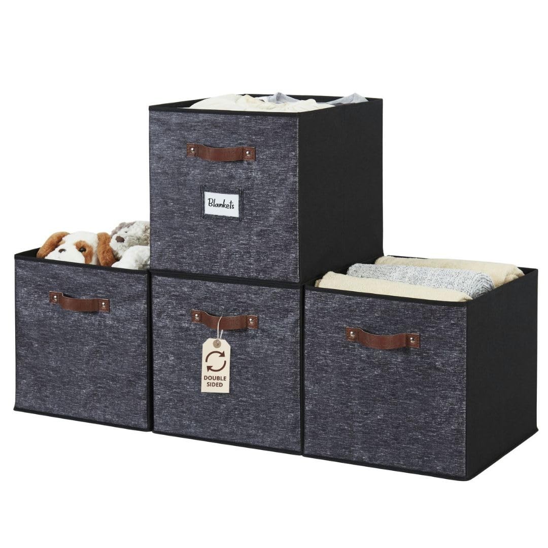 DECOMOMO Storage Bins, Baskets Kallax 13" x 15" / 4pcs, Black Pattern