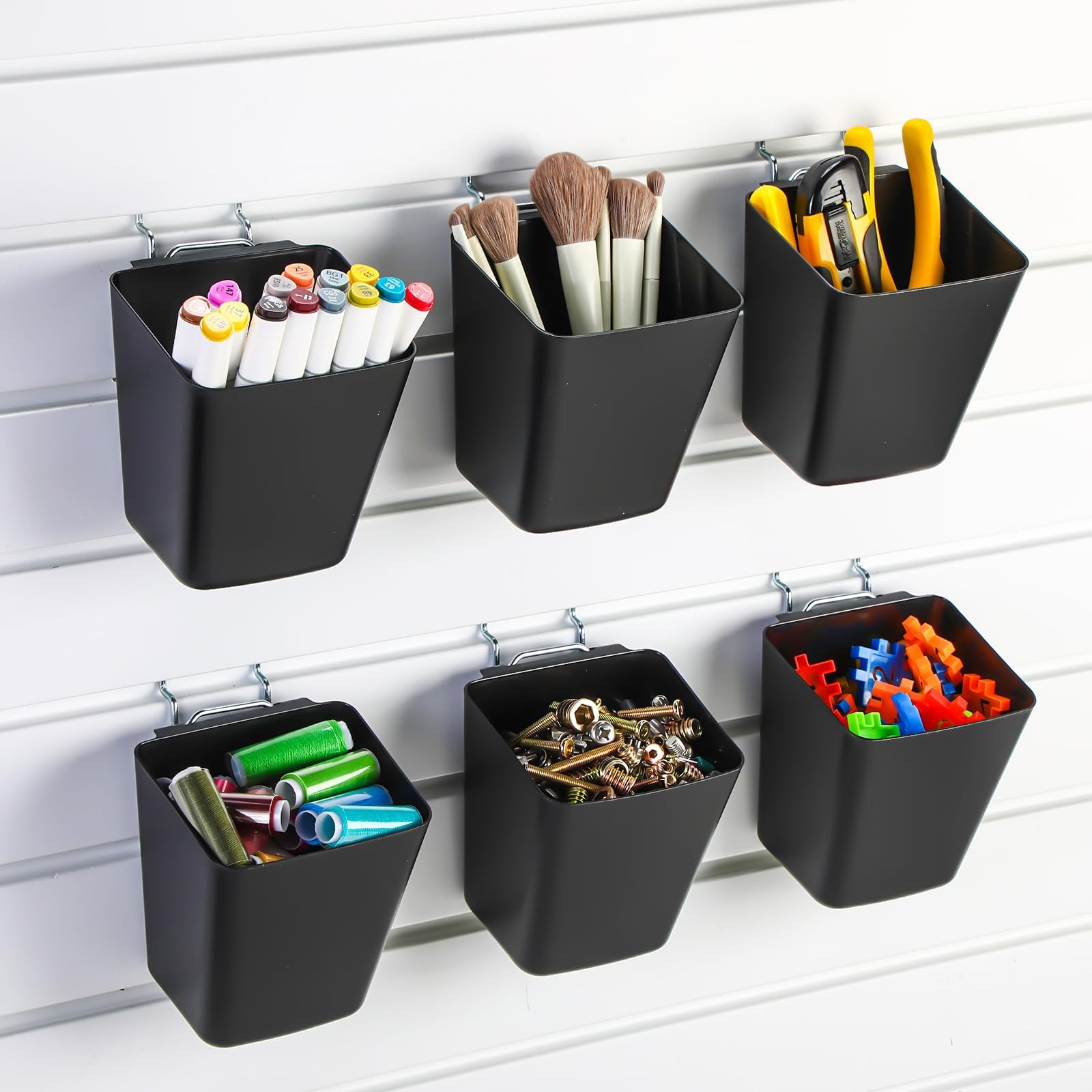 6 Pcs Slatwall Cups with Hook Loops Plastic Large Size Slatwall Bins Organize...