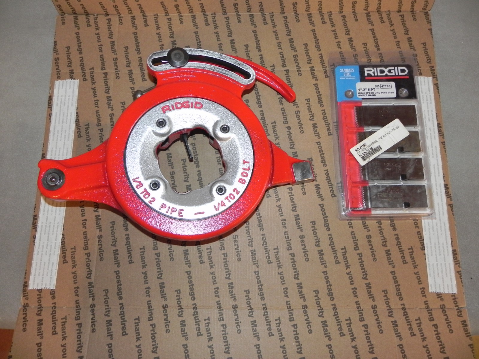 Ridgid 711 self opening die head with NEW 1 - 2 Inch NPT dies HS  for rigid 1224