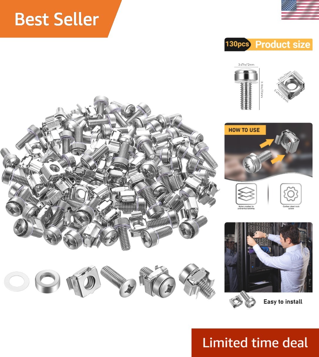 40 Pcs/20 Set Rack Mount Screws and Cage Nuts for Server Rack Cabinet, Silver...