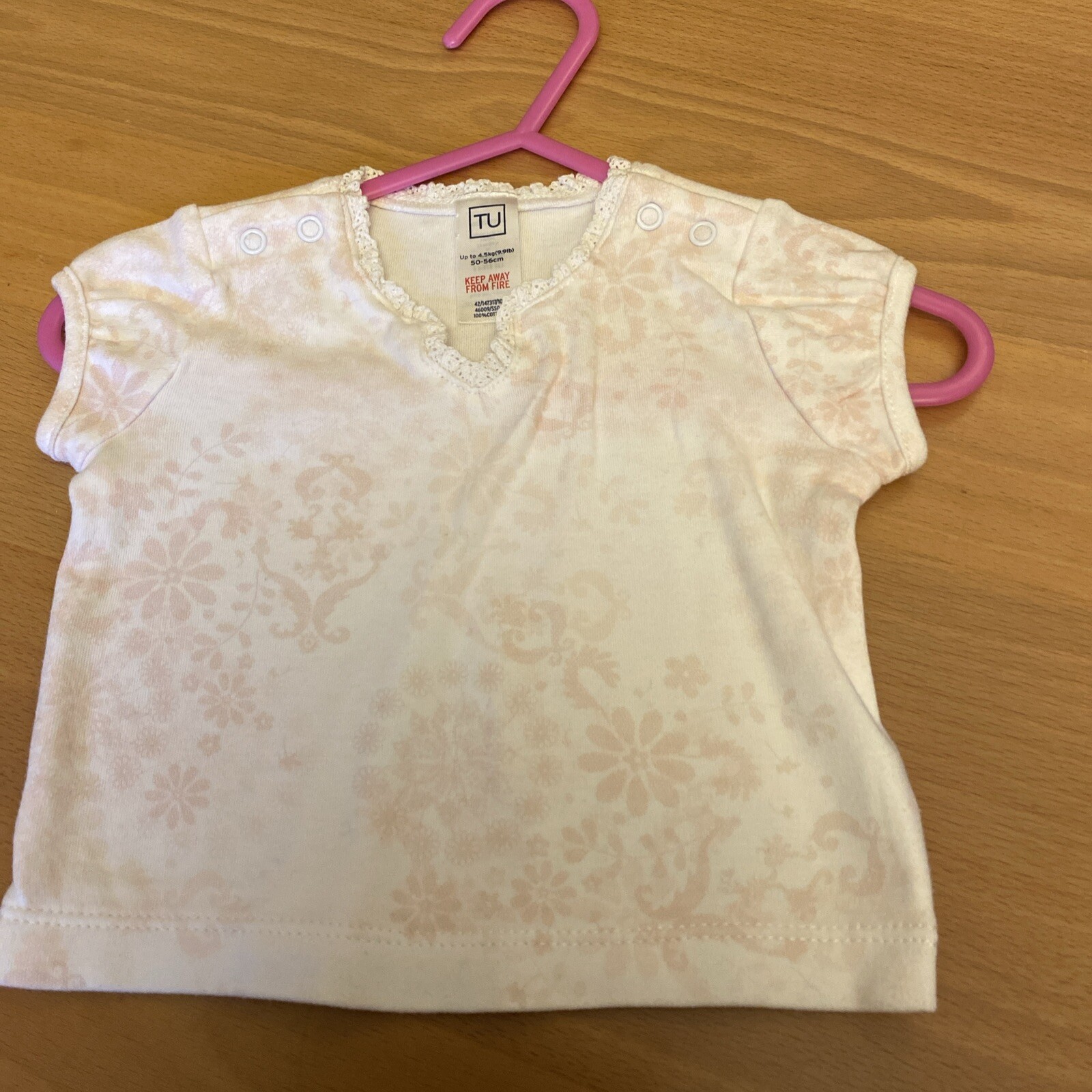 baby girls clothes Newborn 9.5lbs TU White Cotton Pink Floral Short Sleeve Top