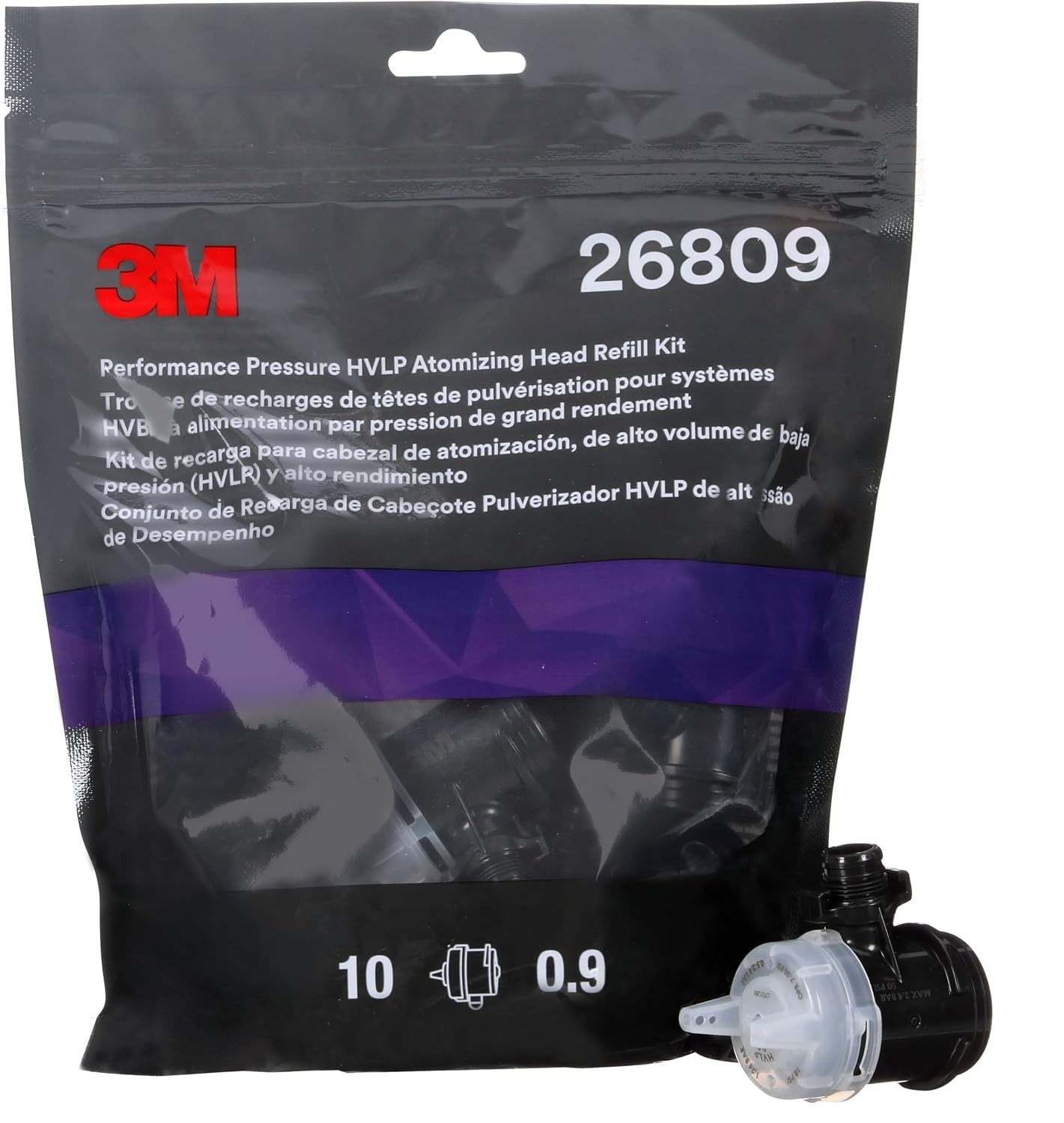 3M™ 26809 Performance Gravity HVLP Atomizing Head Refill Kit, Clear, 0.9