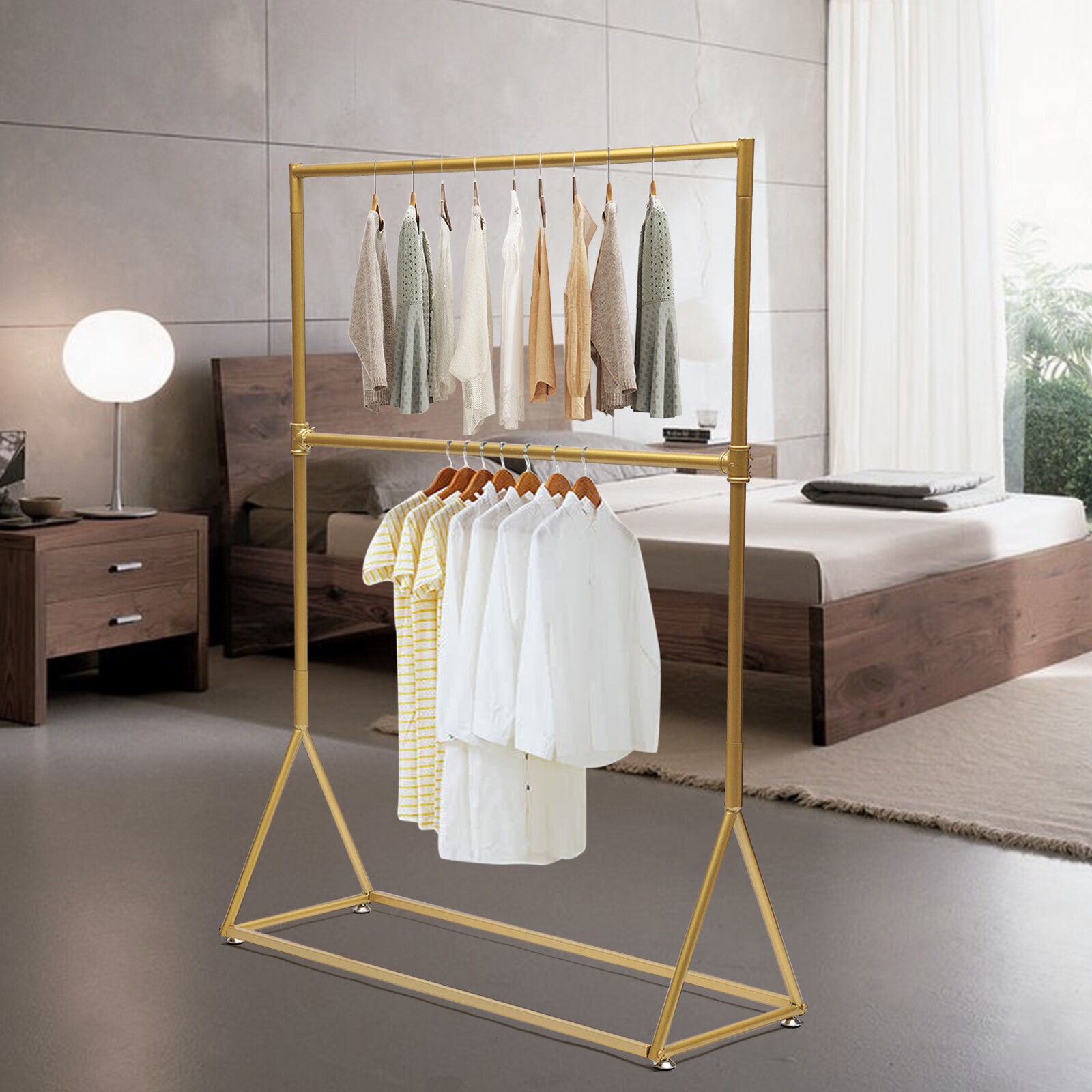 Gold Metal 2 Tiers Portable Retro Garment Rack 47.2x15.7x62.9 Inch for Bedroom