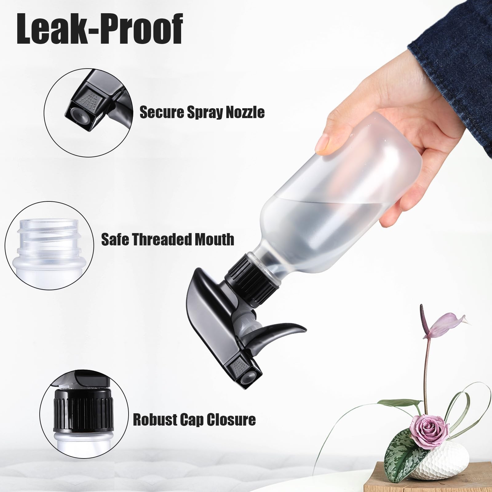 Spray Bottles 2 Pack 10 oz Refillable Plastic Squirt Bottle for Liquid