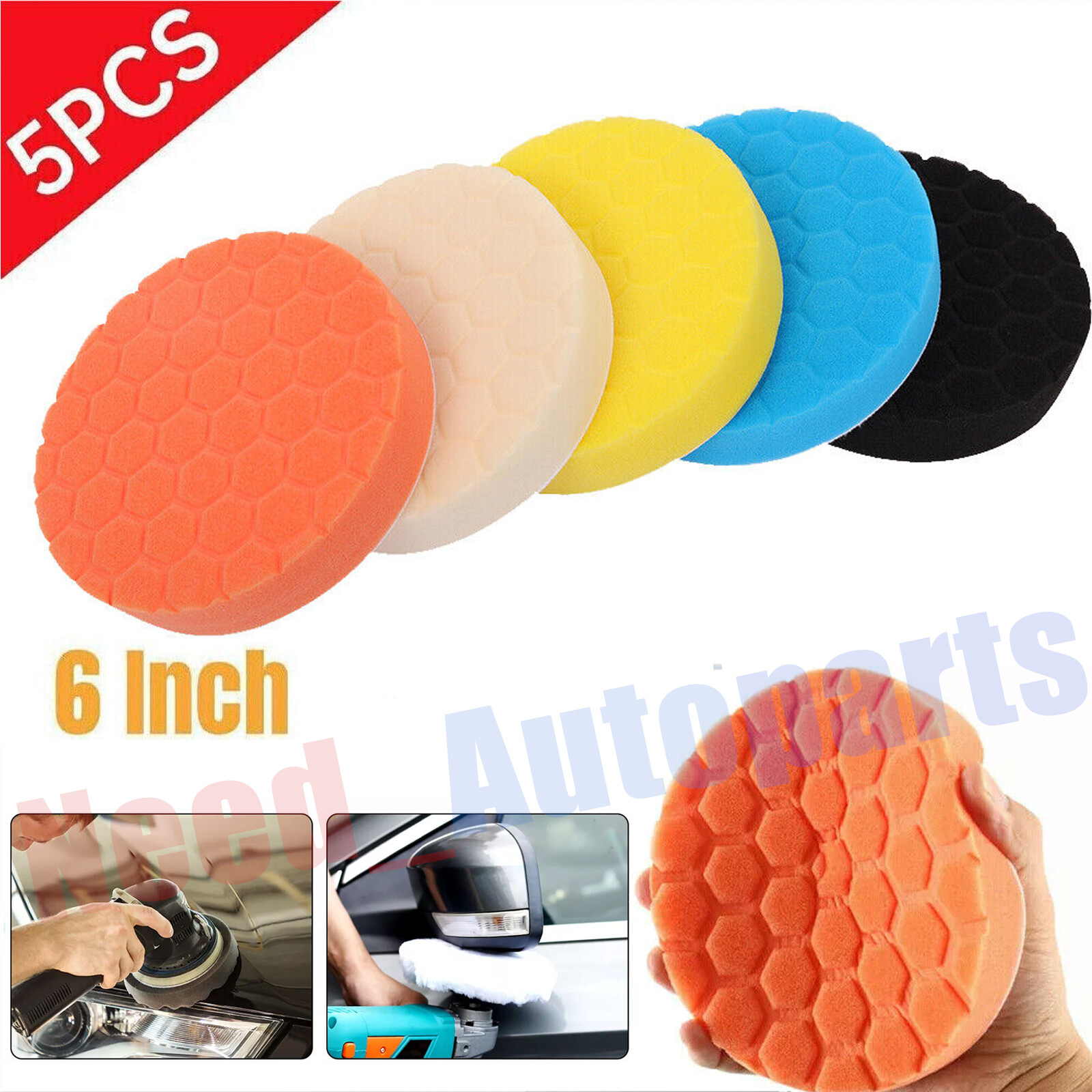 6inch Car Polisher Soft Wave Foam Waffle Pad Buffing Sponge Pads Kit 5pcs