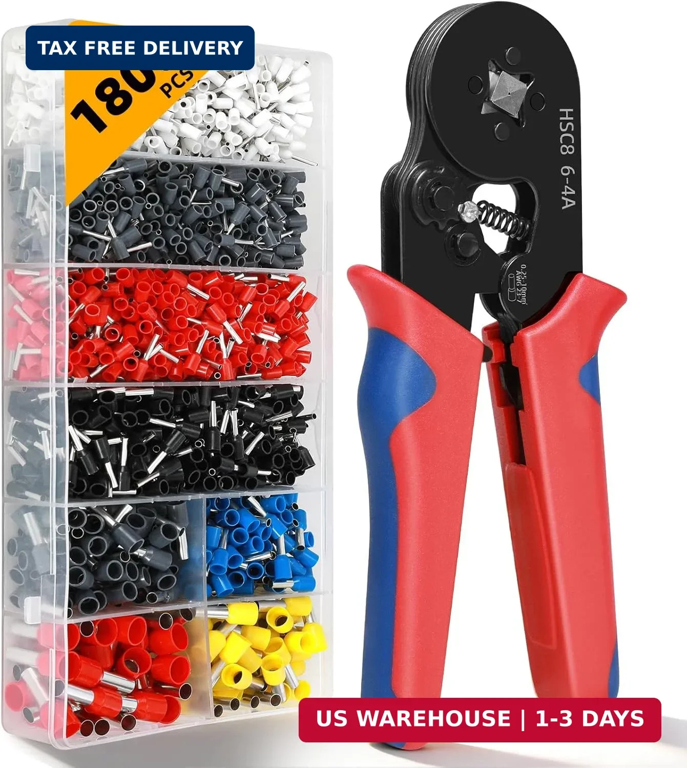 Ferrule Crimping Tool Kit - 1800PCS Wire Ferrules (AWG 23-7) with Self-Adjusting