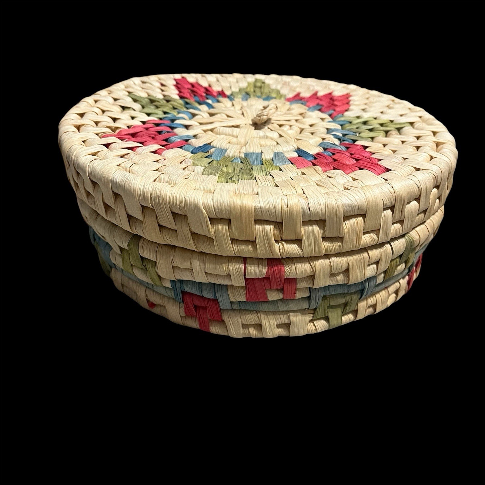 Coiled Woven Lidded Round Basket Pre-Owned.