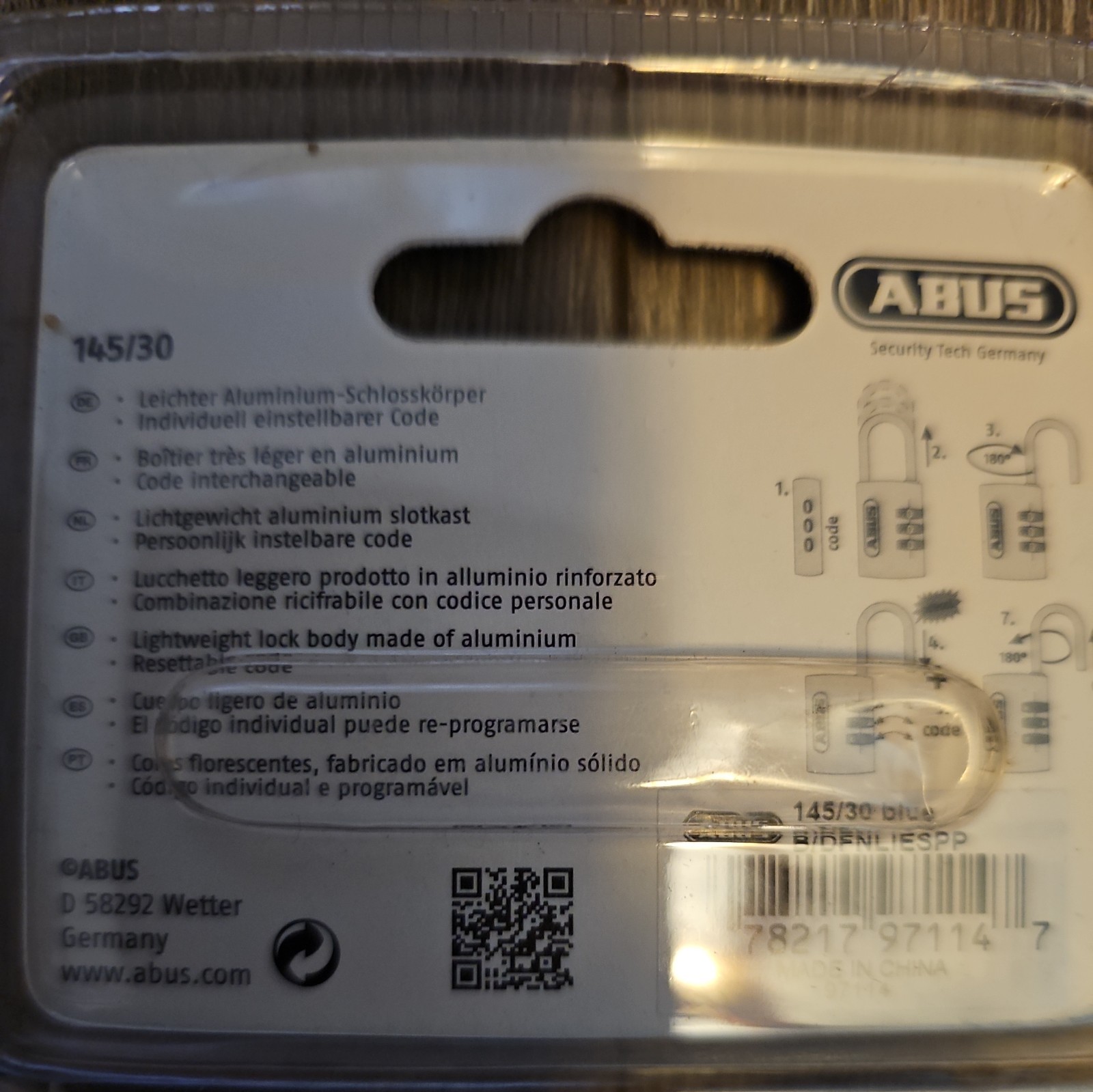 Abus myCode Light 145 Blue Resettable Sode Combination Padlock