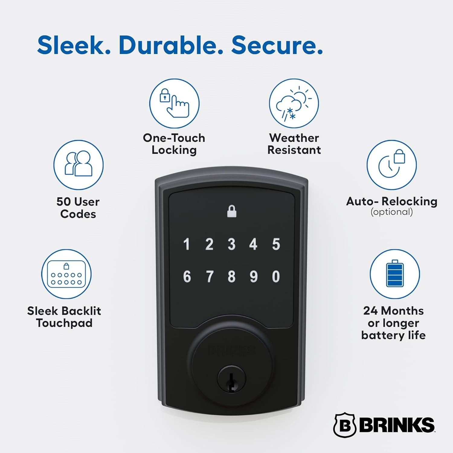 Brinks Keyless Entry Electronic Touchpad Door Lock -Backlit Keypad Deadbolt with