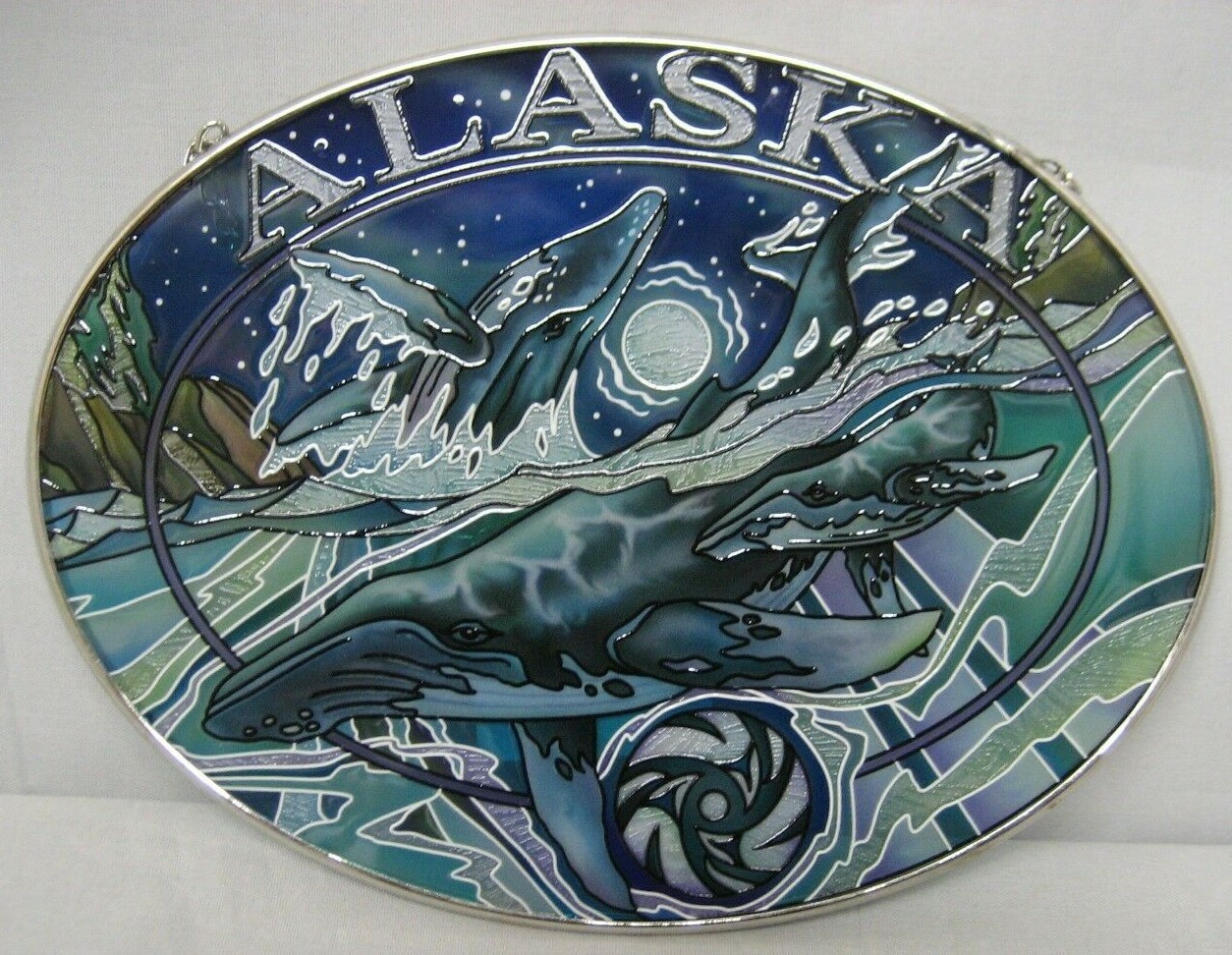 Amia Alaska Humpbacks Hand-Painted Glass Suncatcher 5-1/4" X 7" 7577