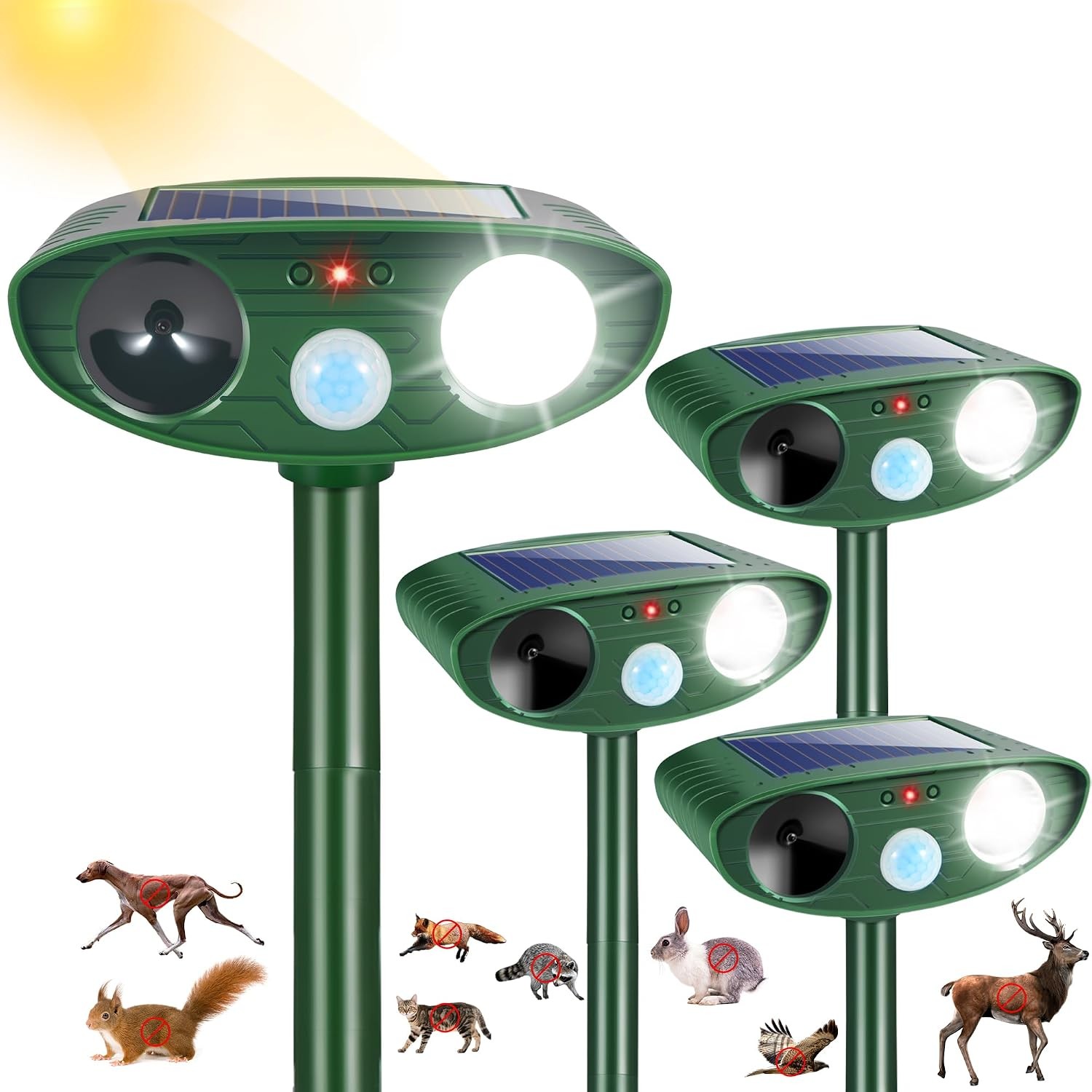 2026 New Squirrel Racoon Fortress Pro Deer Repellent, Solar Ultrasonic Animal Re
