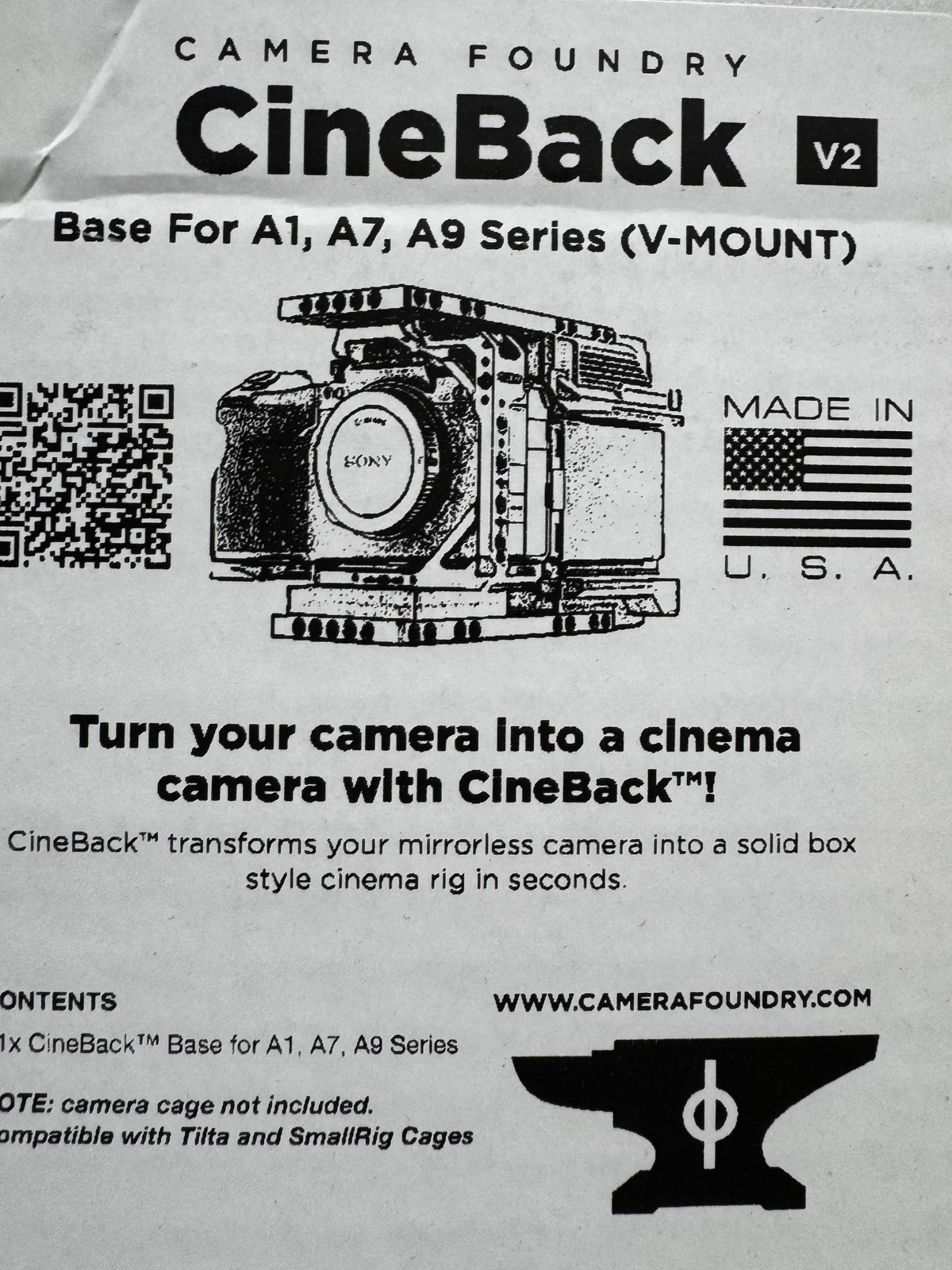 Camera Foundry CineBack for A1 II - V-Mount