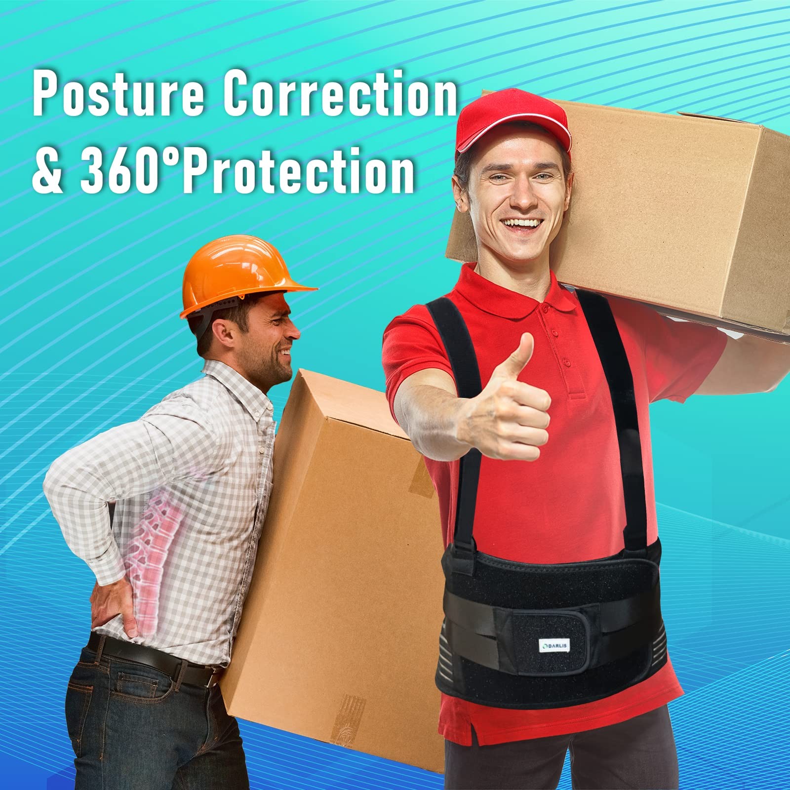 Plus Size 5XL/6XL Work Back Brace with Removable Suspender Straps, Posture Co...