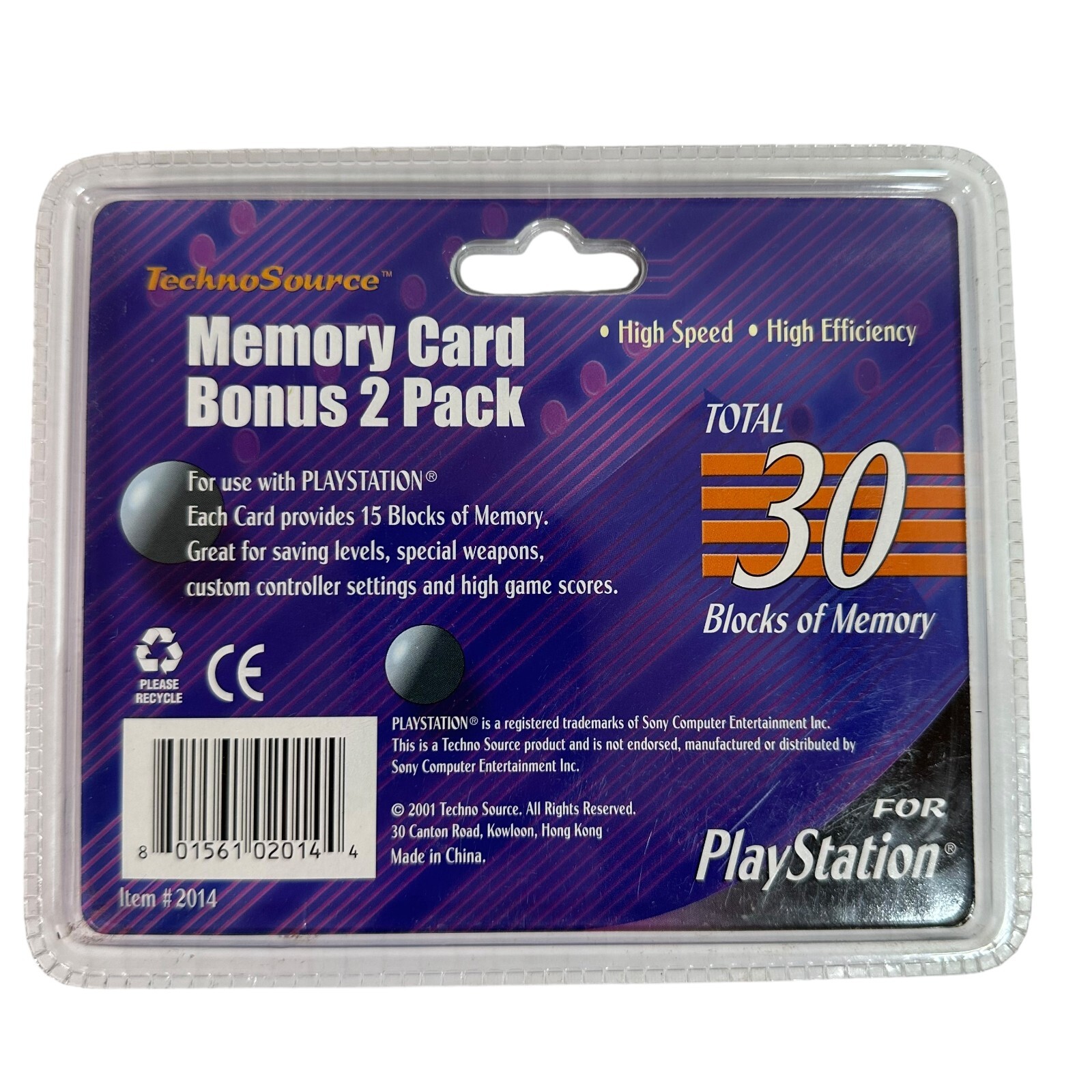 2 Pack of TechnoSource Memory Cards For PlayStation 1 Mega Each