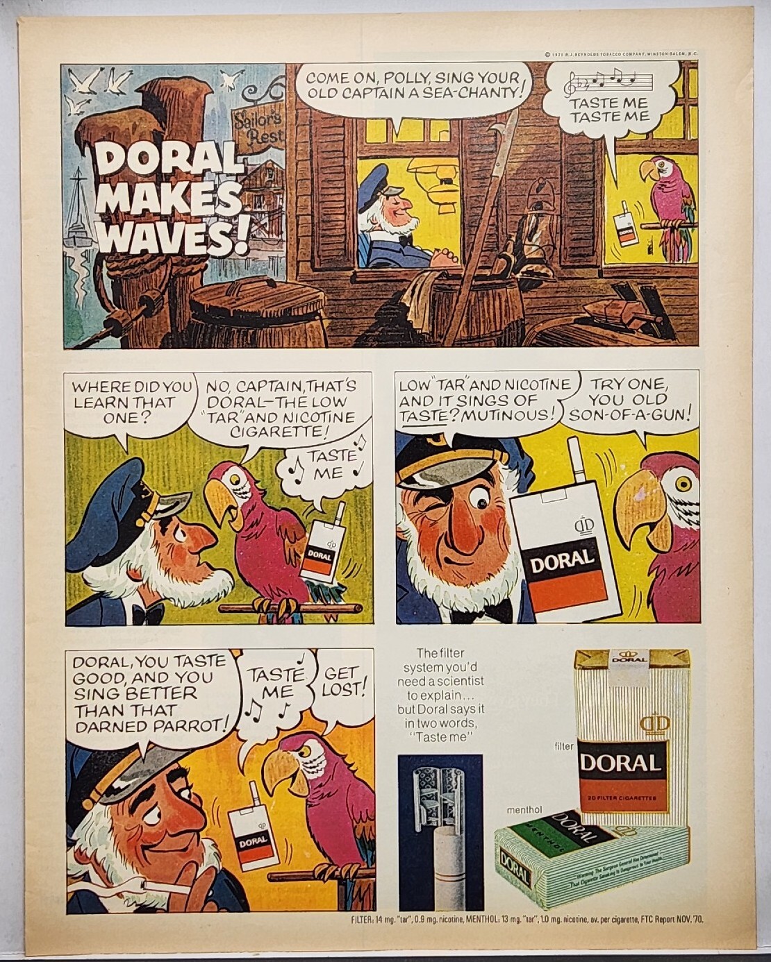 1971 Doral Cigarettes Comics Captain Makes Waves Retro Original Print Ad Life