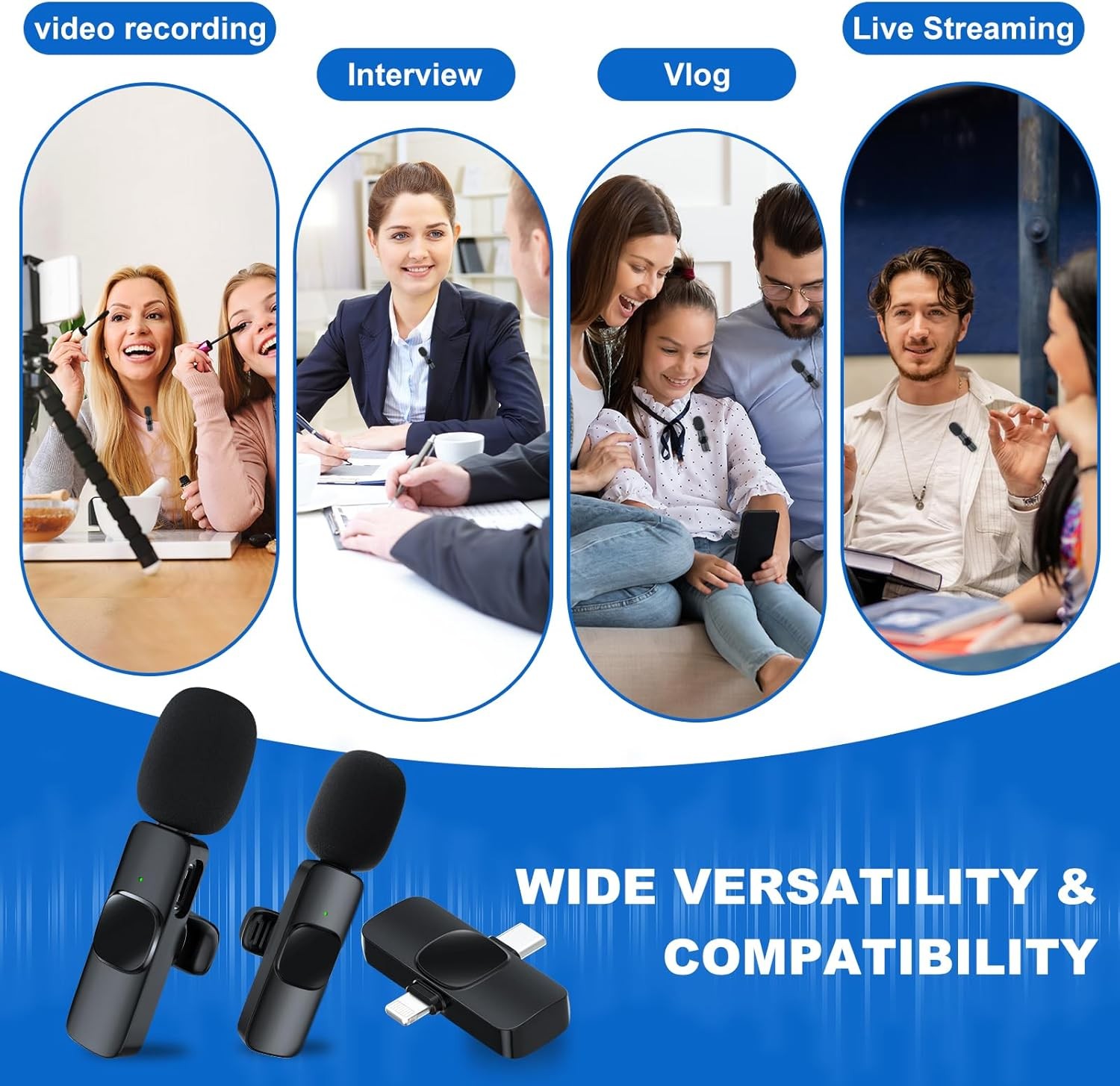 2 Pack Wireless Lavalier Microphone for Iphone/Android Phone