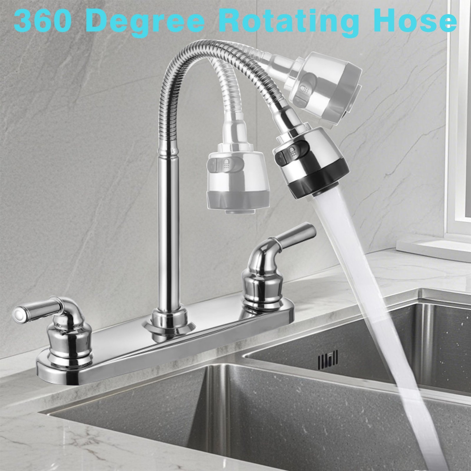 360° Chrome Kitchen Faucet Sink Mixer Pull Down Sprayer Single Handle Plastic