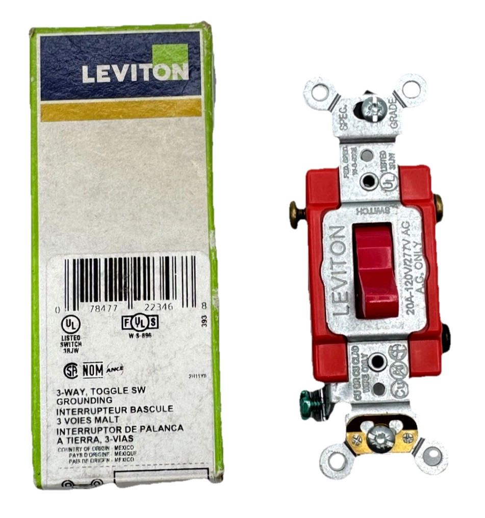 Leviton 1221-2R Red 20 Amp 120/277V AC/CA Single-Pole Toggle Switch box wear