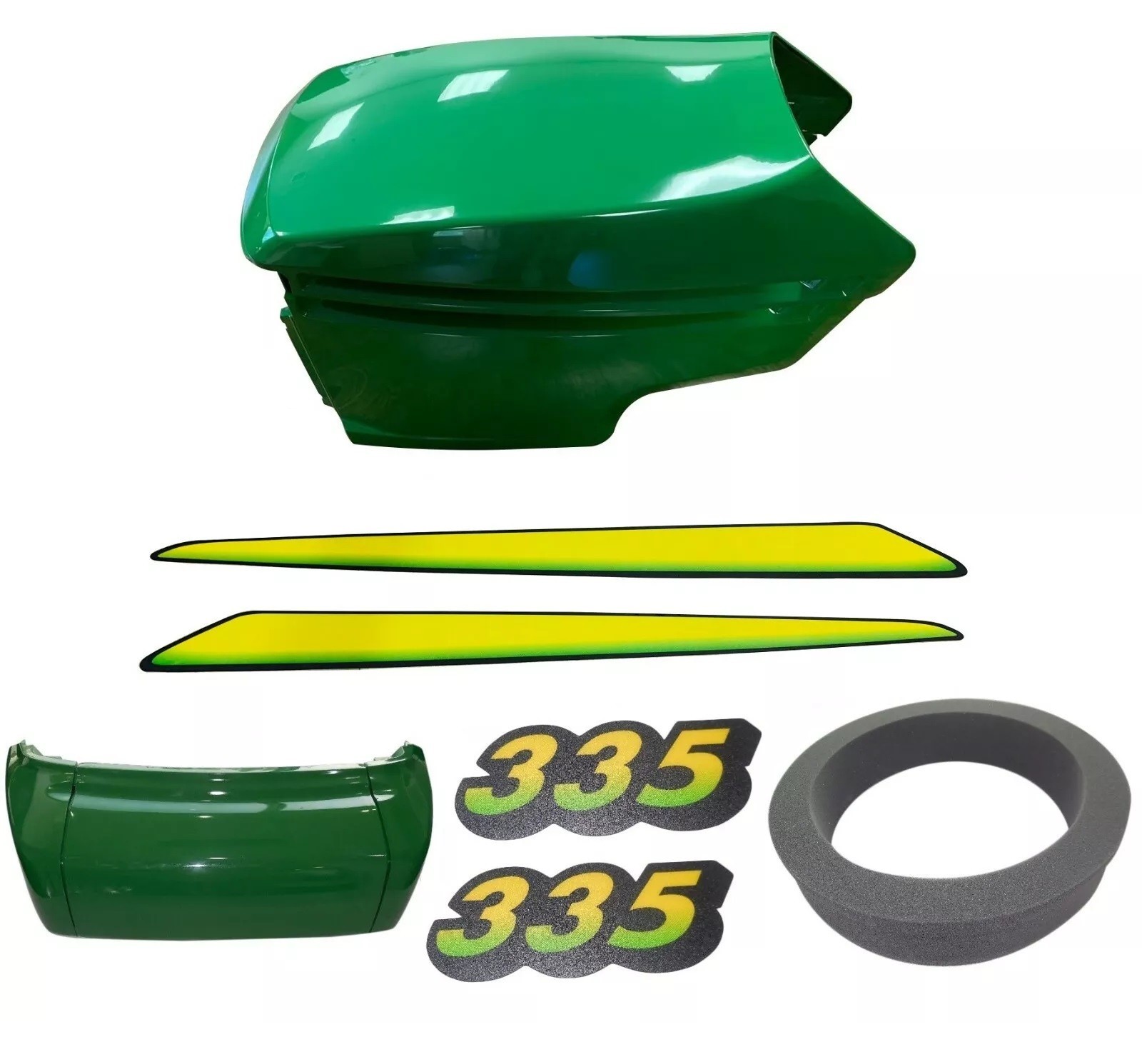 New Upper & Lower Hood/Bumper/Foam Isolator/LH&RH Stickers Fits John Deere 335