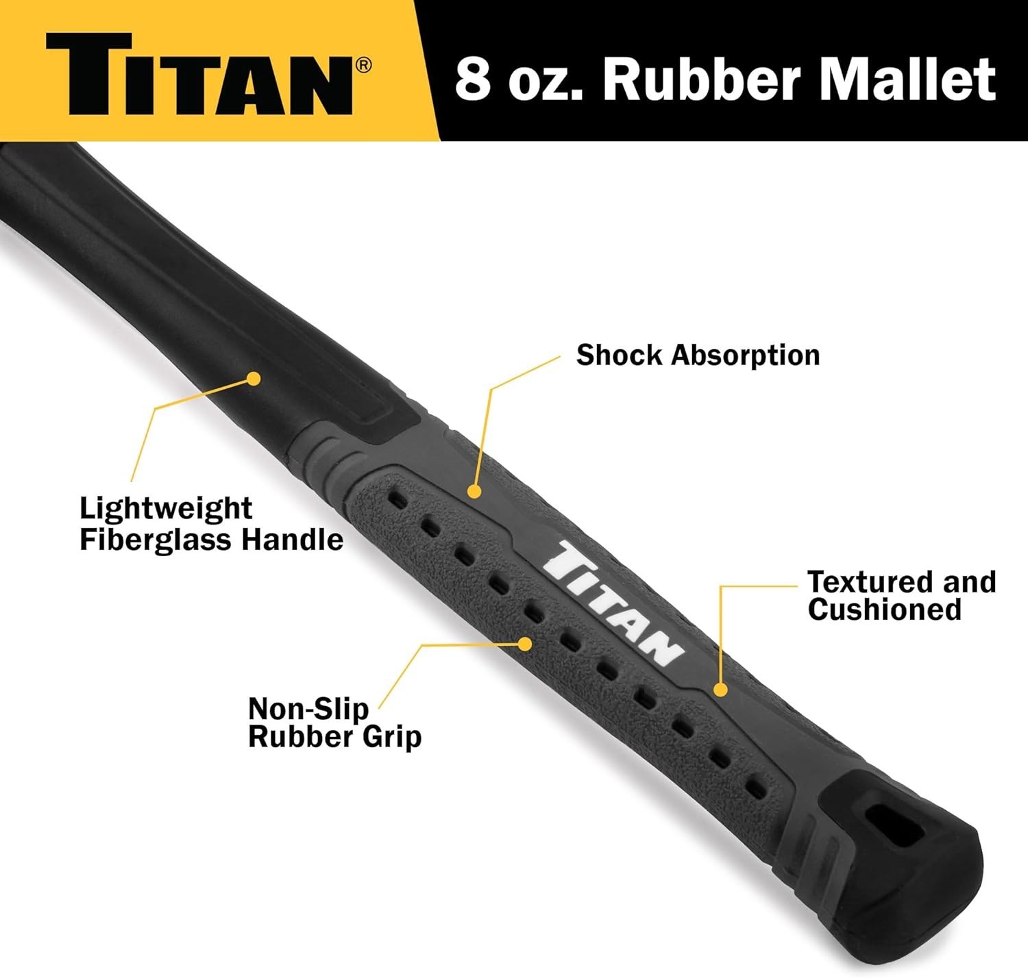 Professional 8oz Rubber Mallet for Construction - Non-Marking & Shock Absorbing
