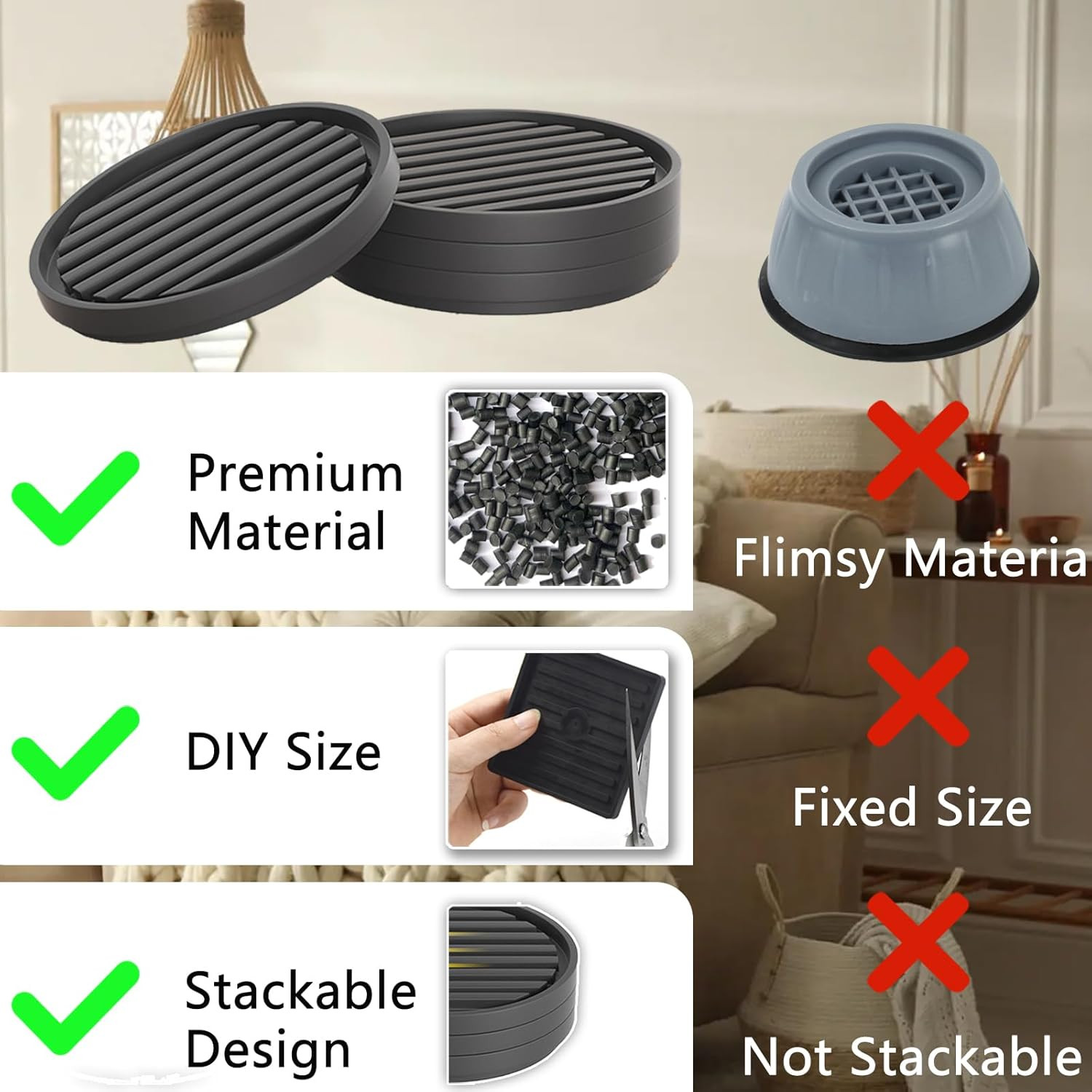 Bed Risers Heavy Duty, Set of 8, Stackable Round Furniture Risers, Adjustable Be