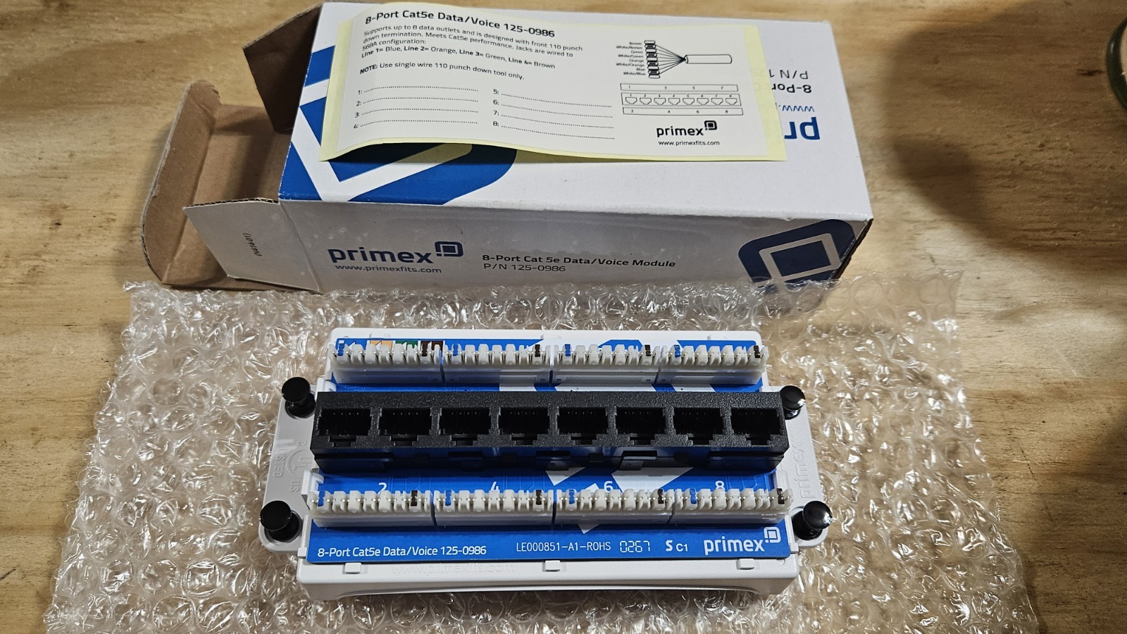 NEW Primex 125-0986 8-PORT CAT5E DATA/VOICE MODULE open box data input jacks