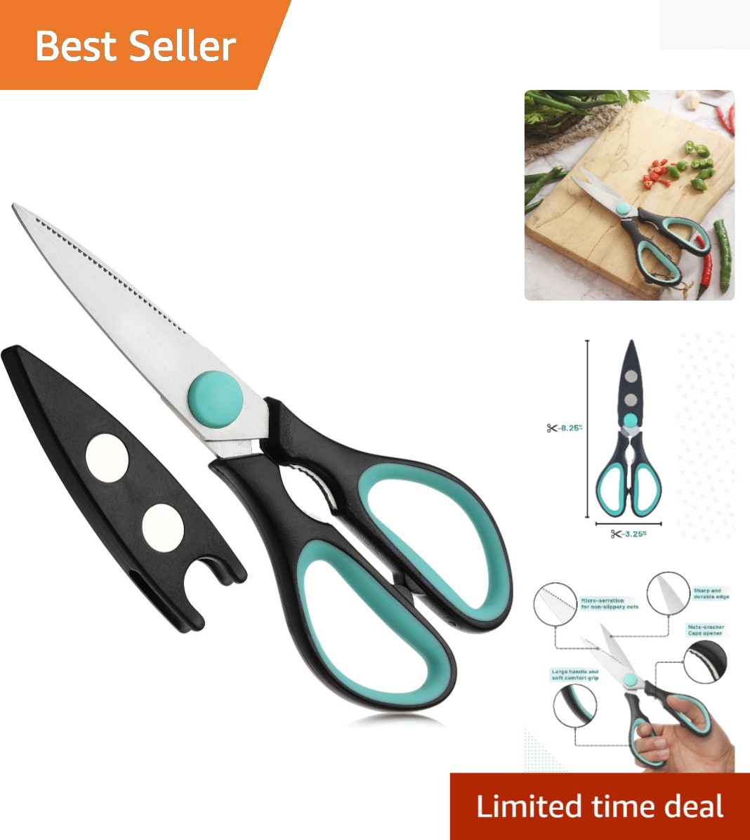 All Purpose Kitchen Shears with Protective Sheath, 8 Inch, Dishwasher Safe, S...