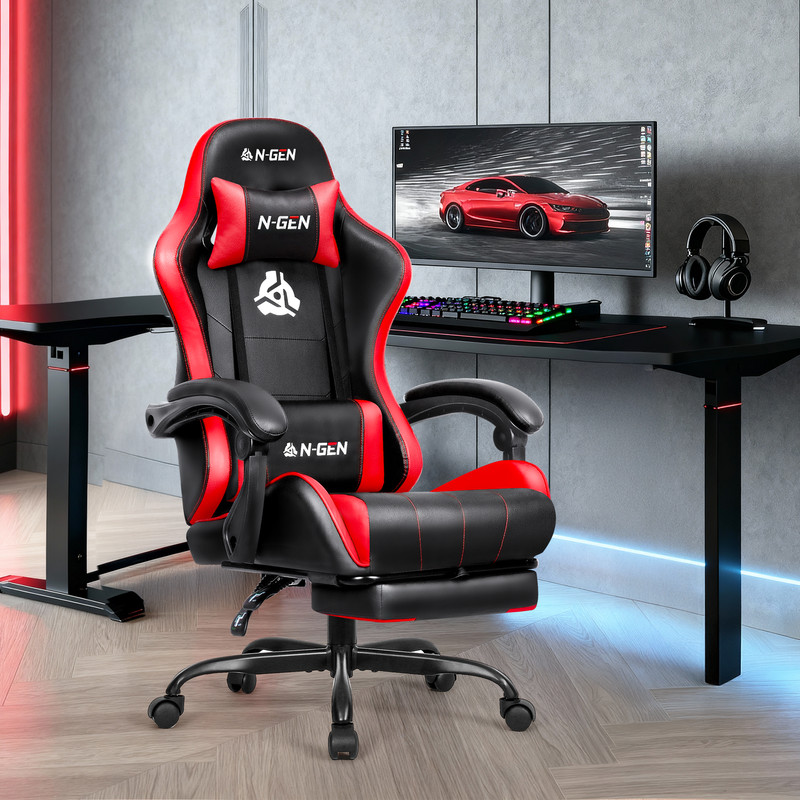 N-GEN GAMING Video Gaming Chair with Footrest Lumbar Support for Home Office